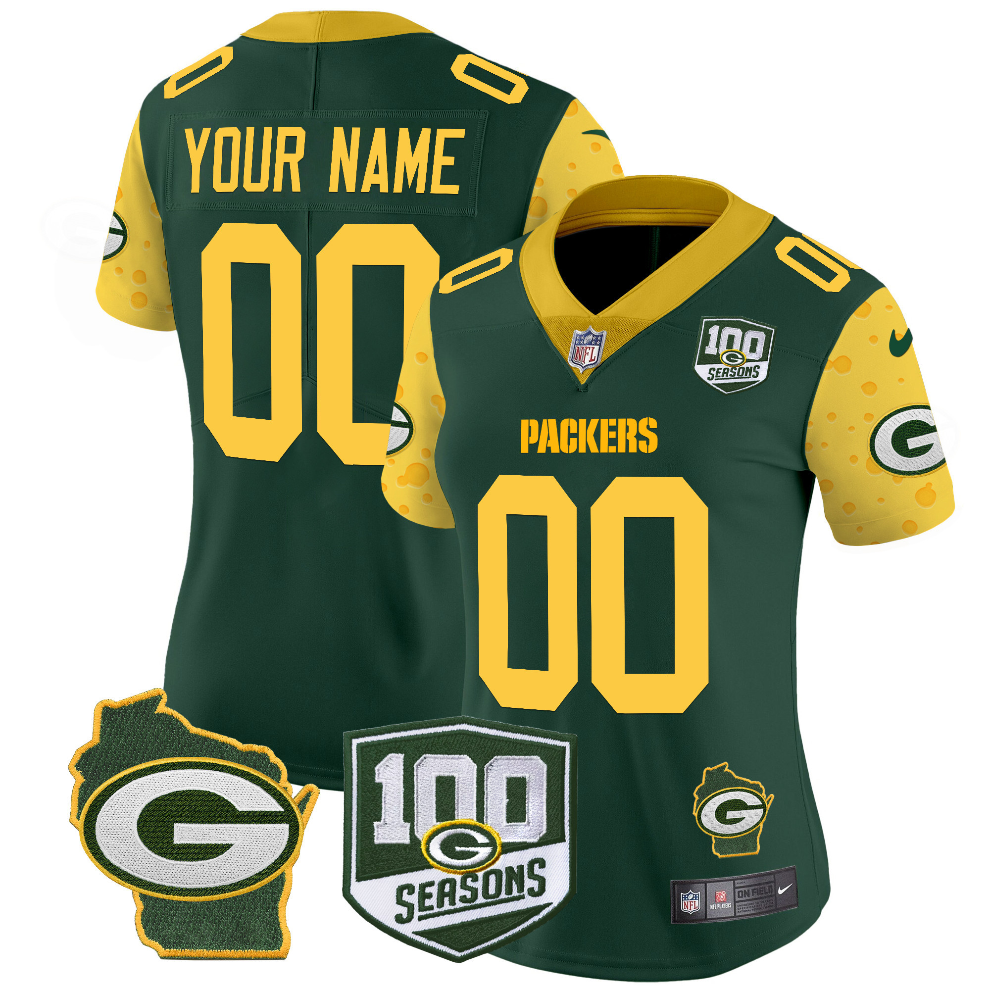Packers 100th Season & Home Patch Cheese Vapor Limited Custom Jersey – All Stitched - Image 5
