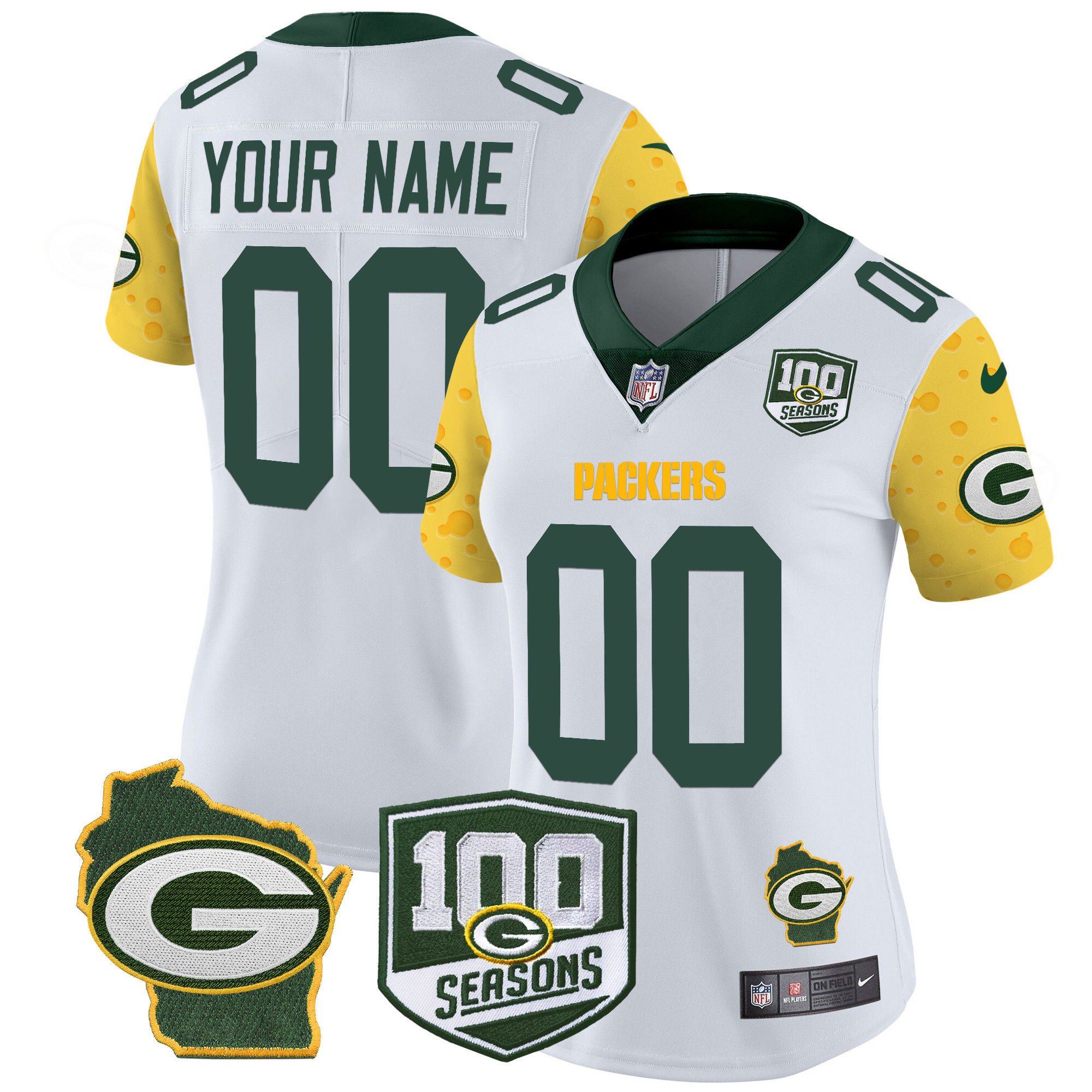 Packers 100th Season & Home Patch Cheese Vapor Limited Custom Jersey – All Stitched - Image 6