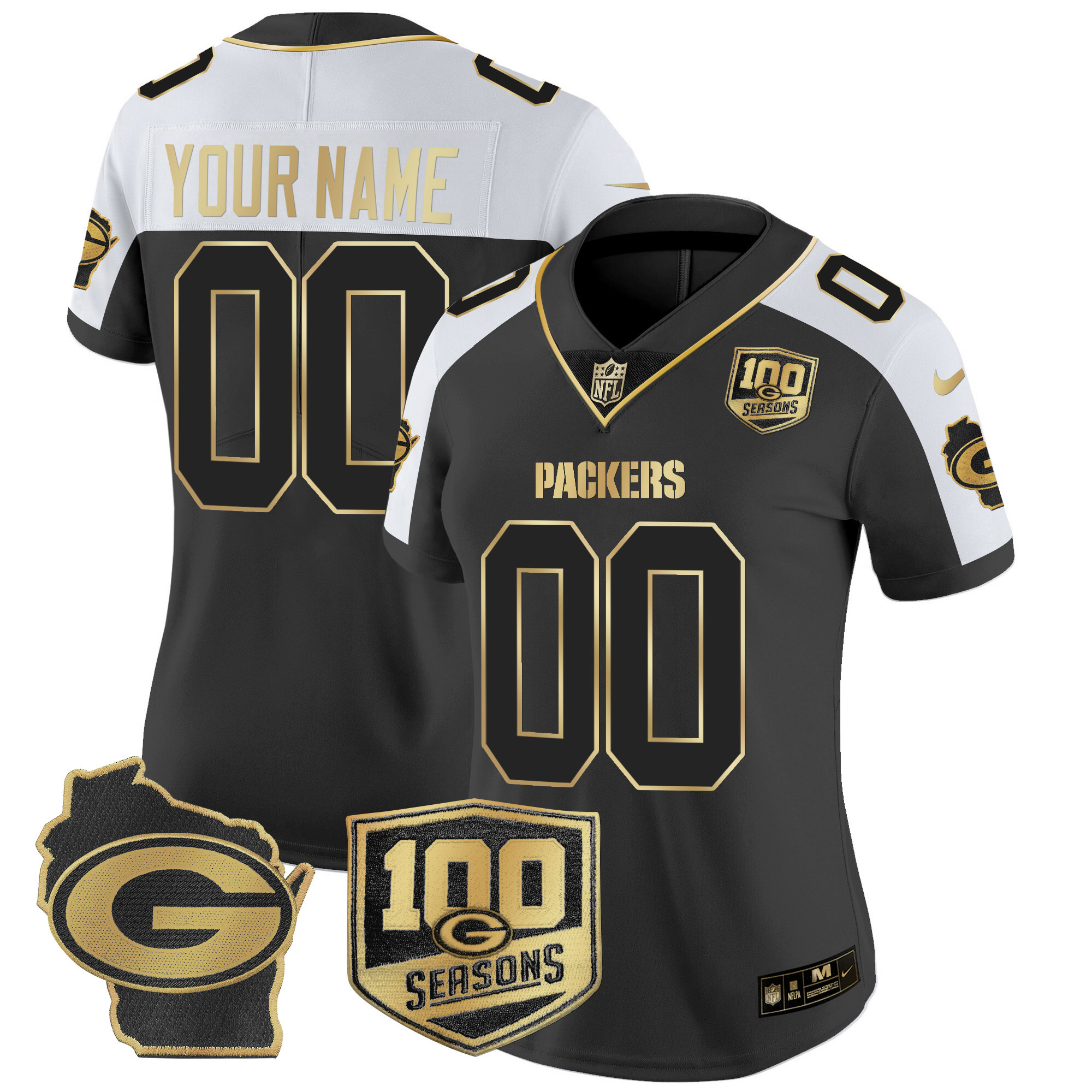 Packers 100th Season & Home Patch Gold Vapor Limited Custom Jersey – All Stitched - Image 5