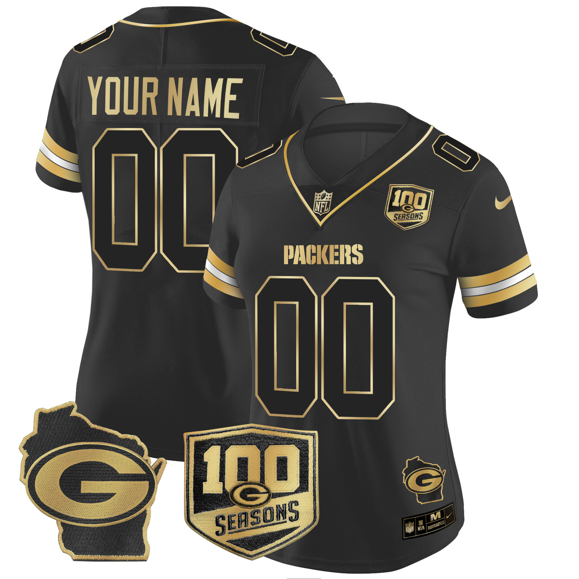 Packers 100th Season & Home Patch Gold Vapor Limited Custom Jersey – All Stitched - Image 7