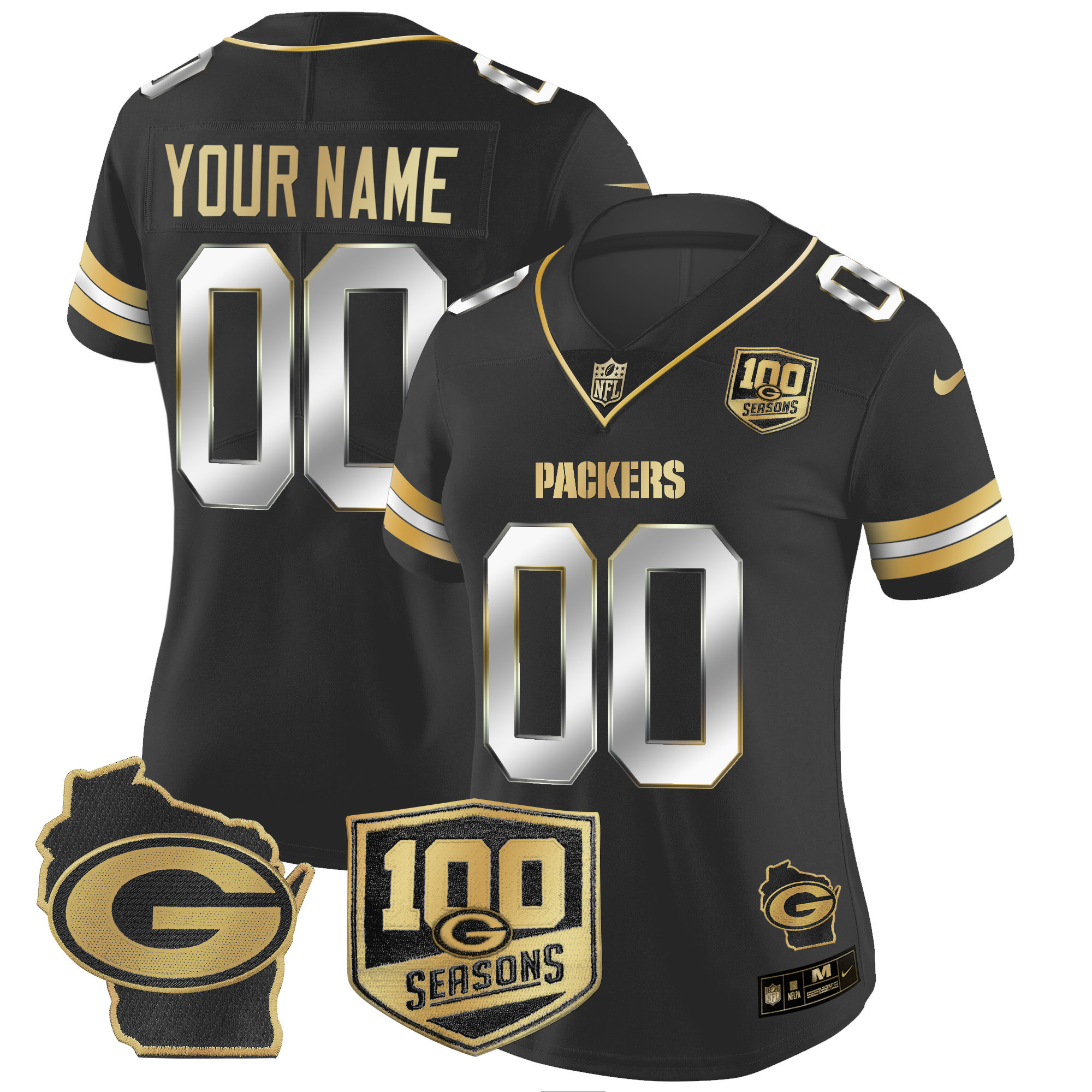 Packers 100th Season & Home Patch Gold Vapor Limited Custom Jersey – All Stitched - Image 6