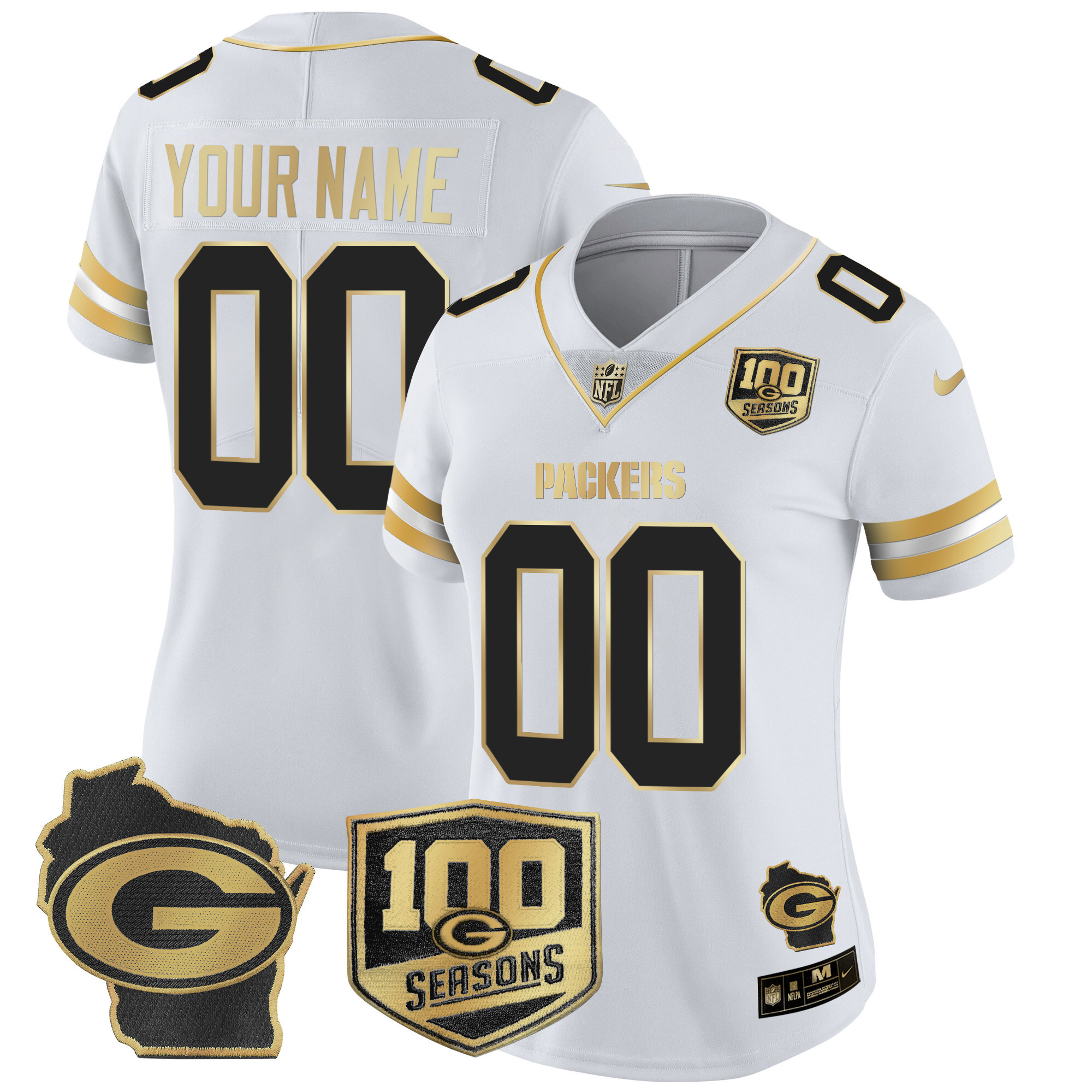 Packers 100th Season & Home Patch Gold Vapor Limited Custom Jersey – All Stitched - Image 8