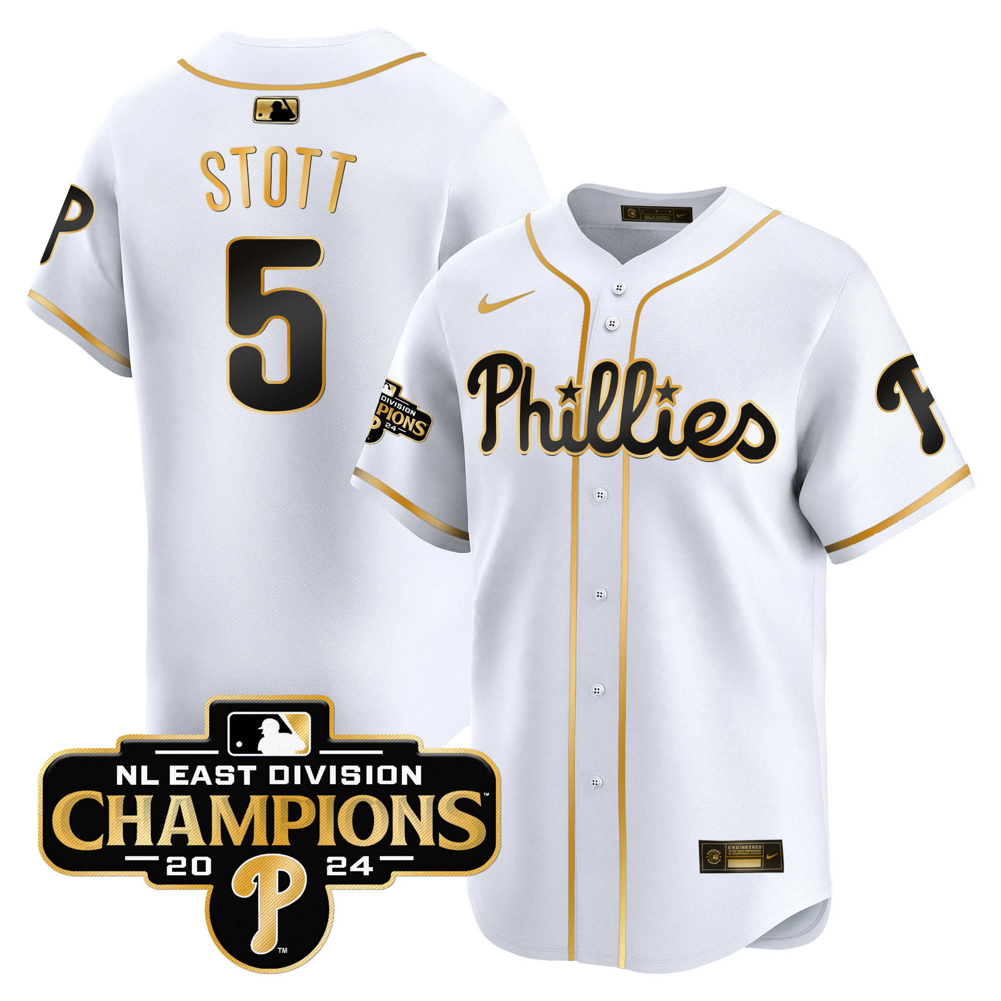 Men's Phillies 2024 NL East Division Champions Gold Vapor Premier Limited Jersey - All Stitched - Image 15