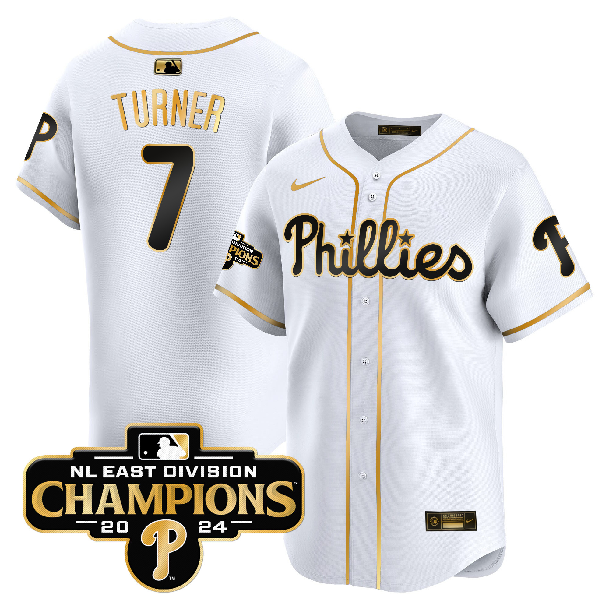 Men's Phillies 2024 NL East Division Champions Gold Vapor Premier Limited Jersey - All Stitched - Image 13
