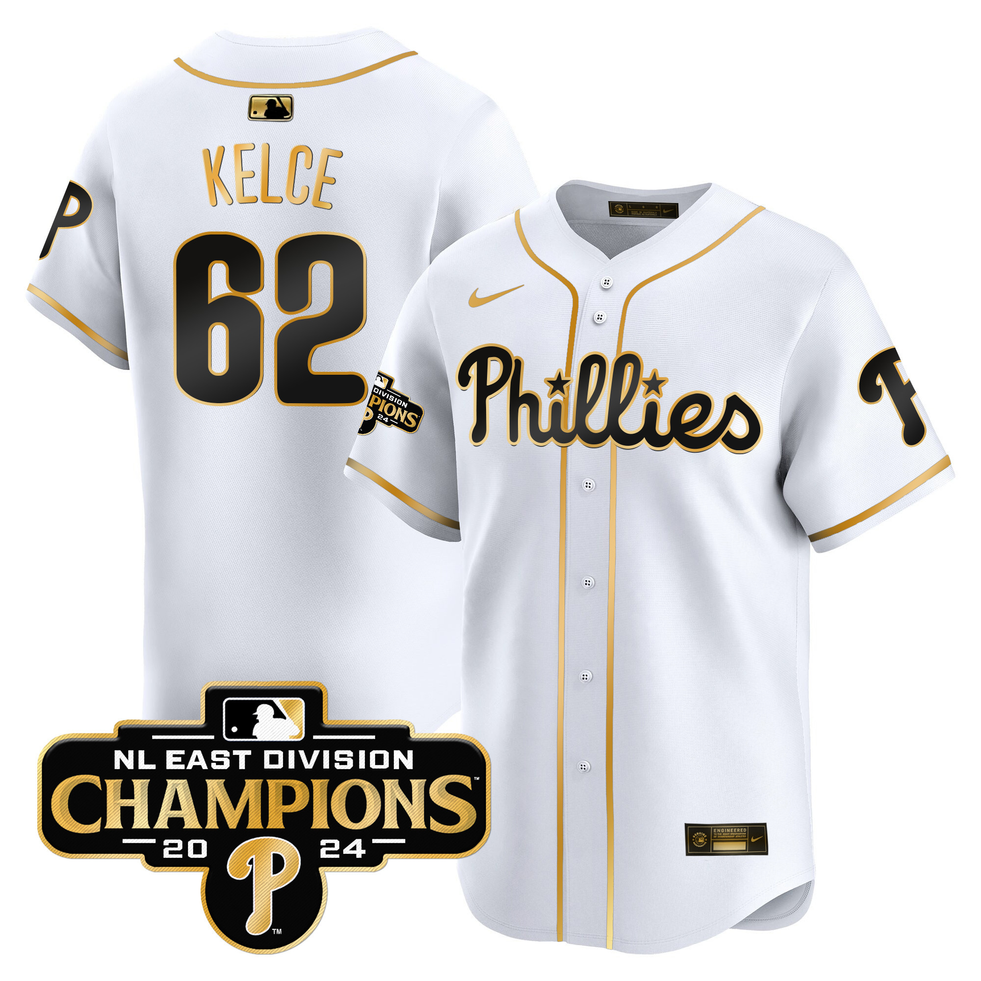 Men's Phillies 2024 NL East Division Champions Gold Vapor Premier Limited Jersey - All Stitched - Image 17