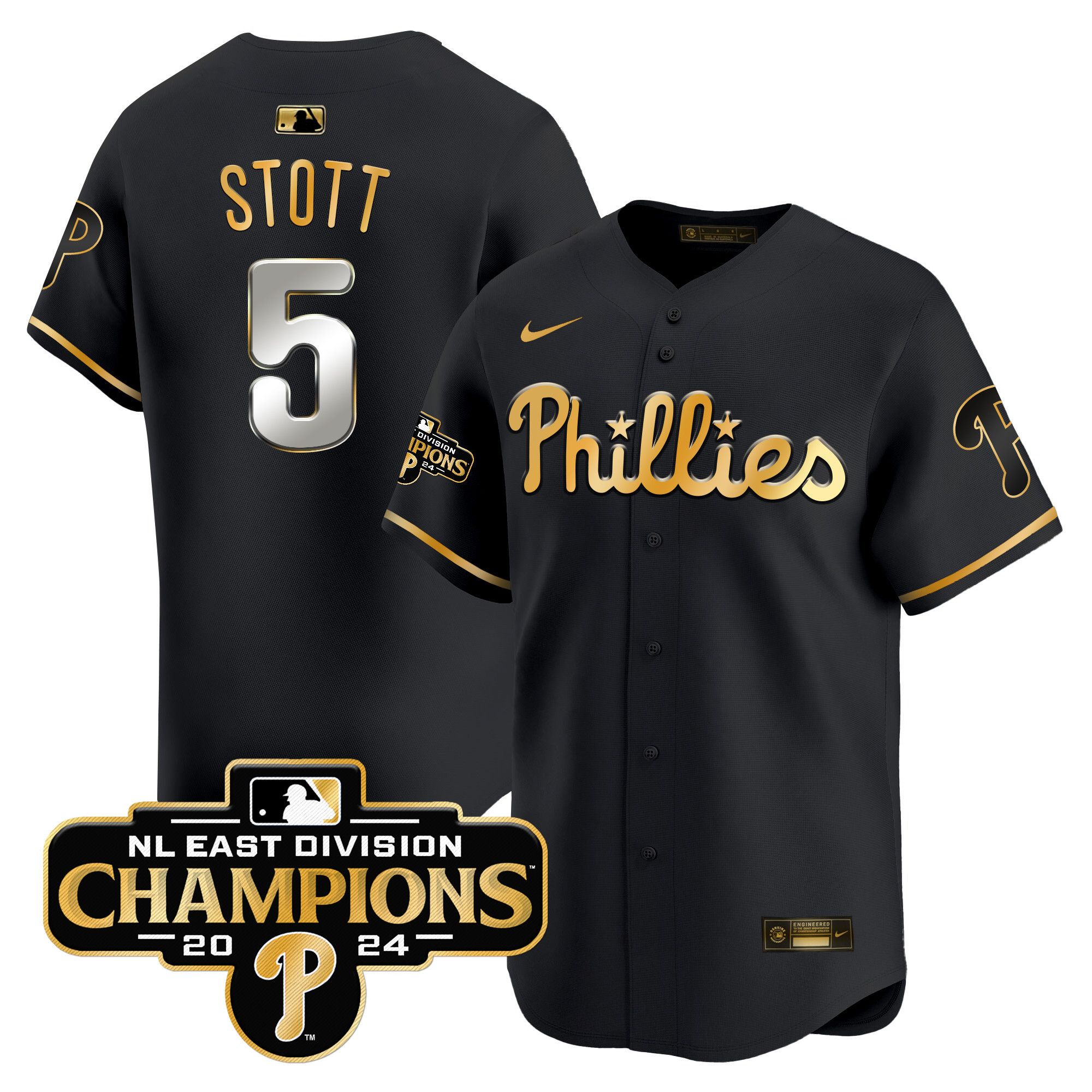 Men's Phillies 2024 NL East Division Champions Gold Vapor Premier Limited Jersey - All Stitched - Image 6