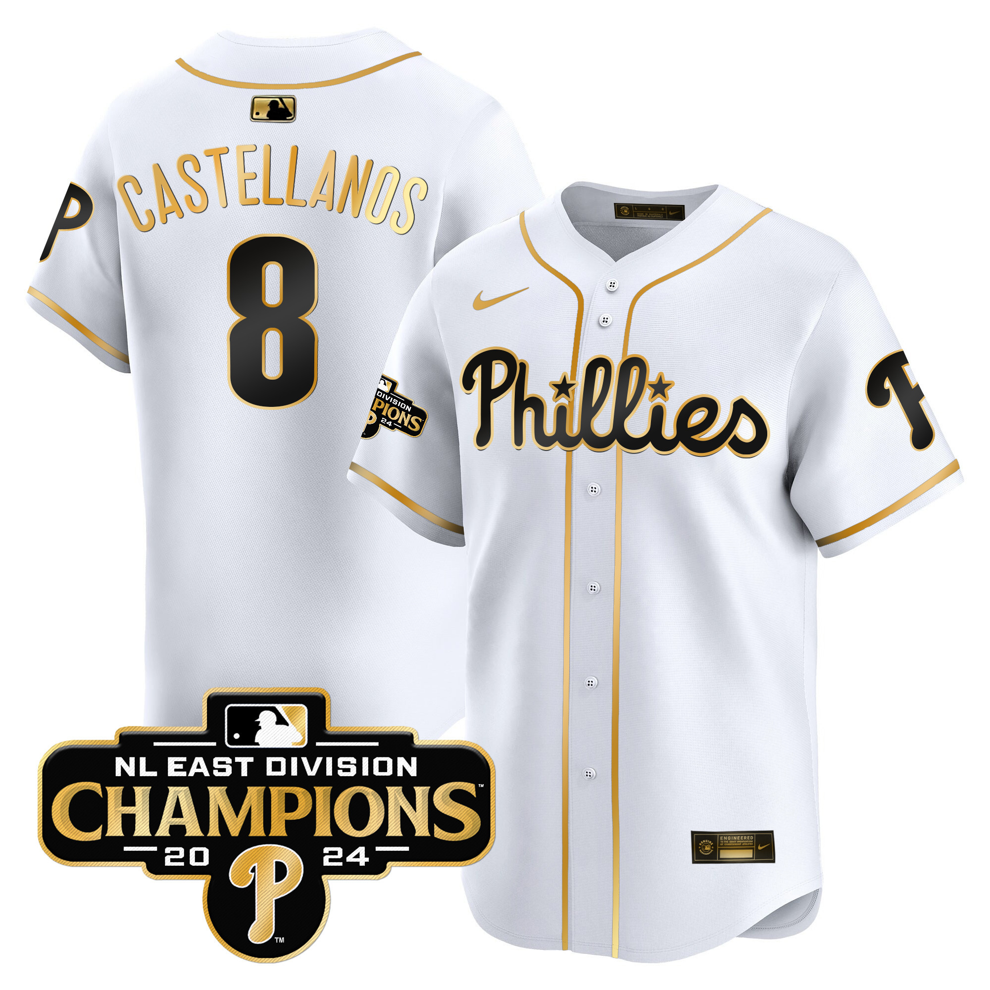 Men's Phillies 2024 NL East Division Champions Gold Vapor Premier Limited Jersey - All Stitched - Image 14