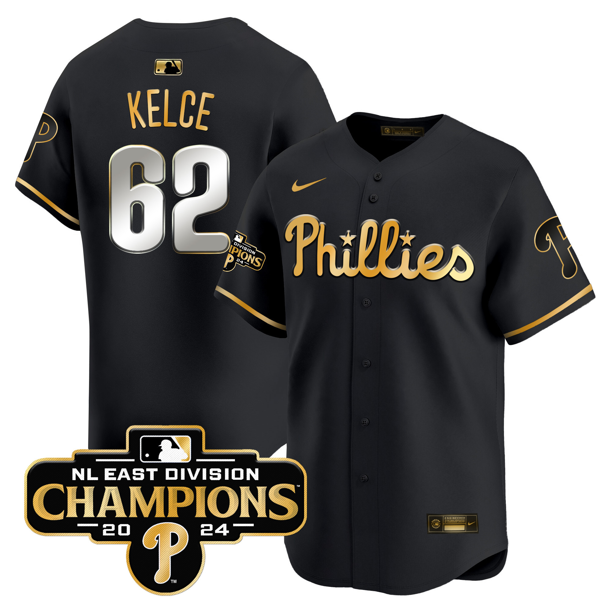 Men's Phillies 2024 NL East Division Champions Gold Vapor Premier Limited Jersey - All Stitched - Image 8