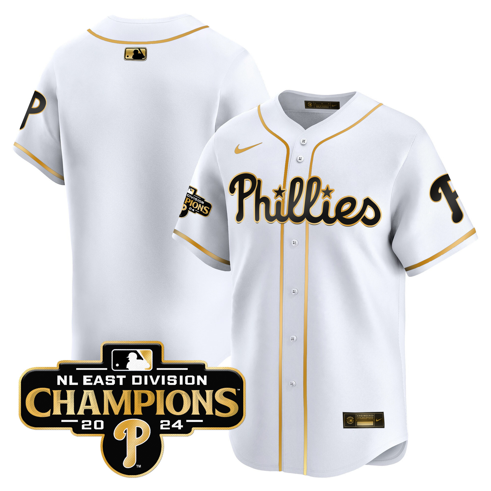 Men's Phillies 2024 NL East Division Champions Gold Vapor Premier Limited Jersey - All Stitched - Image 18