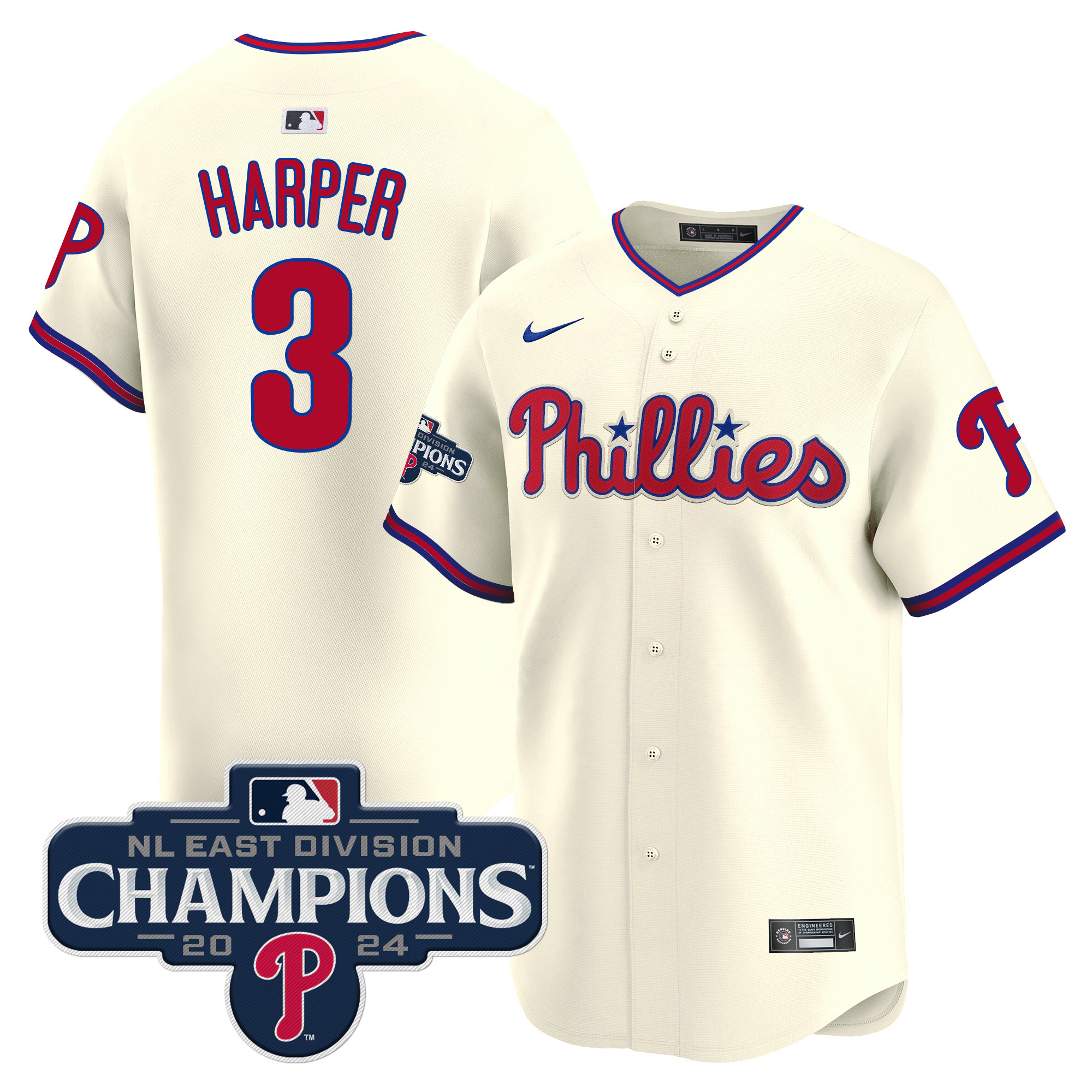 Men's Phillies 2024 NL East Division Champions Gold Vapor Premier Limited Jersey - All Stitched - Image 37