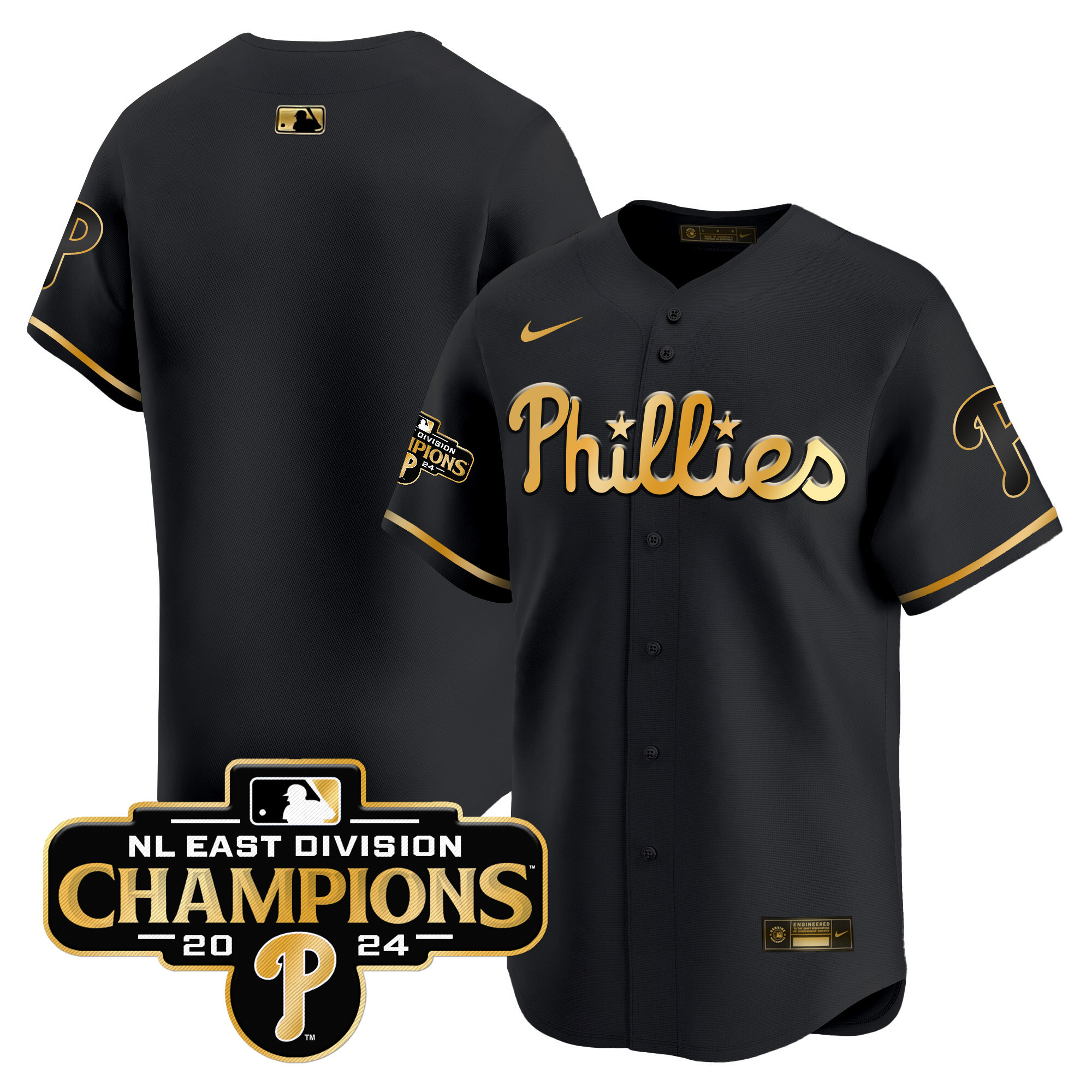 Men's Phillies 2024 NL East Division Champions Gold Vapor Premier Limited Jersey - All Stitched - Image 9