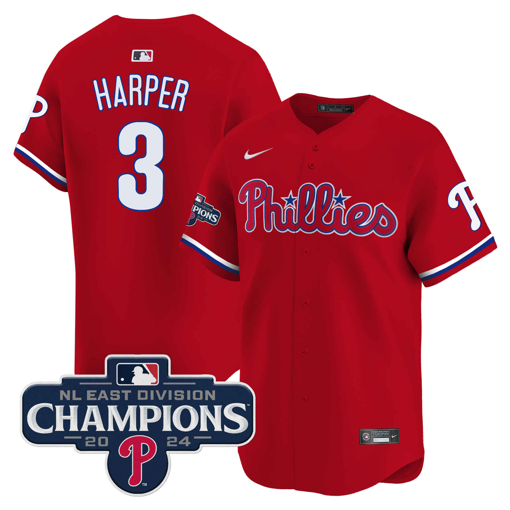 Men's Phillies 2024 NL East Division Champions Gold Vapor Premier Limited Jersey - All Stitched - Image 19
