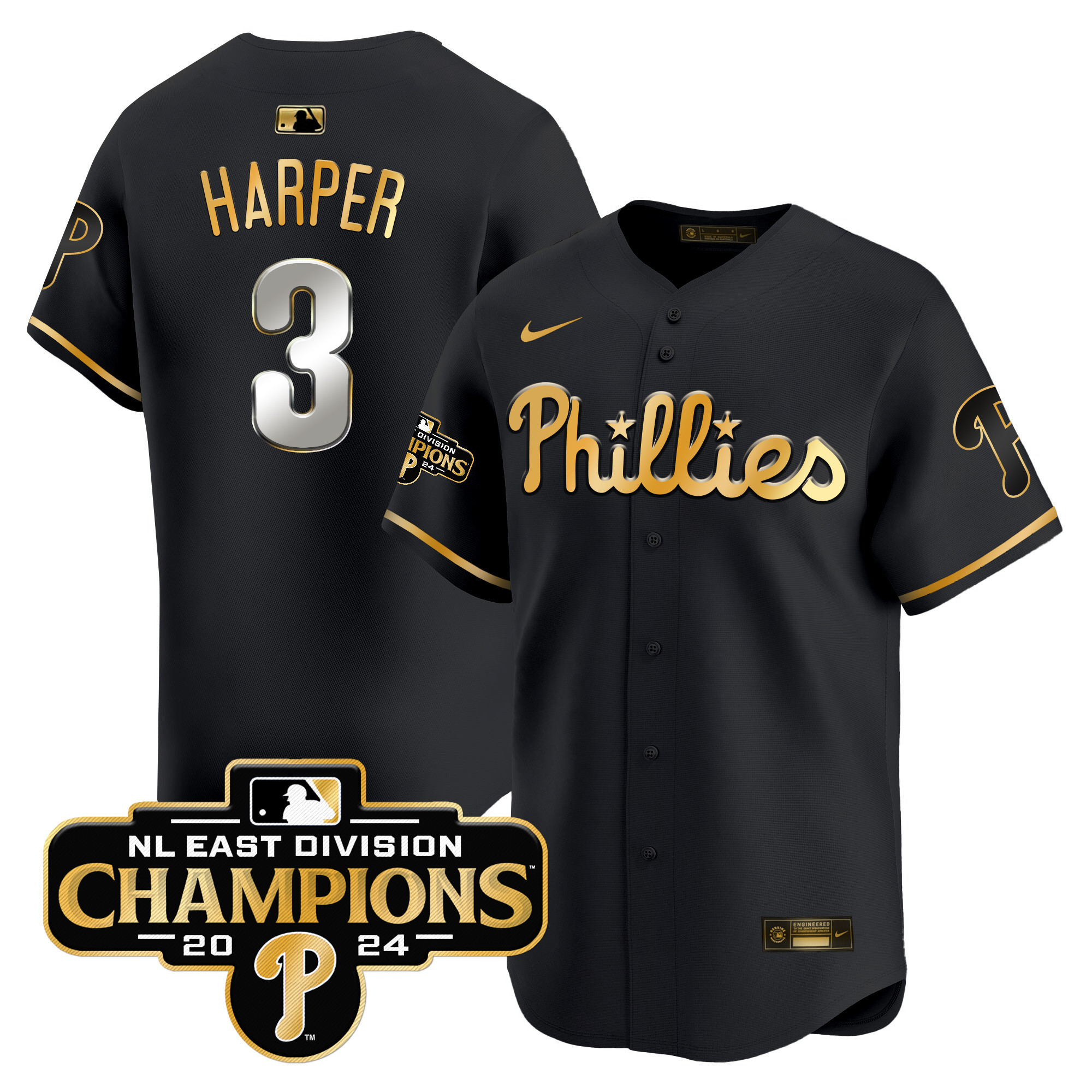 Men's Phillies 2024 NL East Division Champions Gold Vapor Premier Limited Jersey - All Stitched