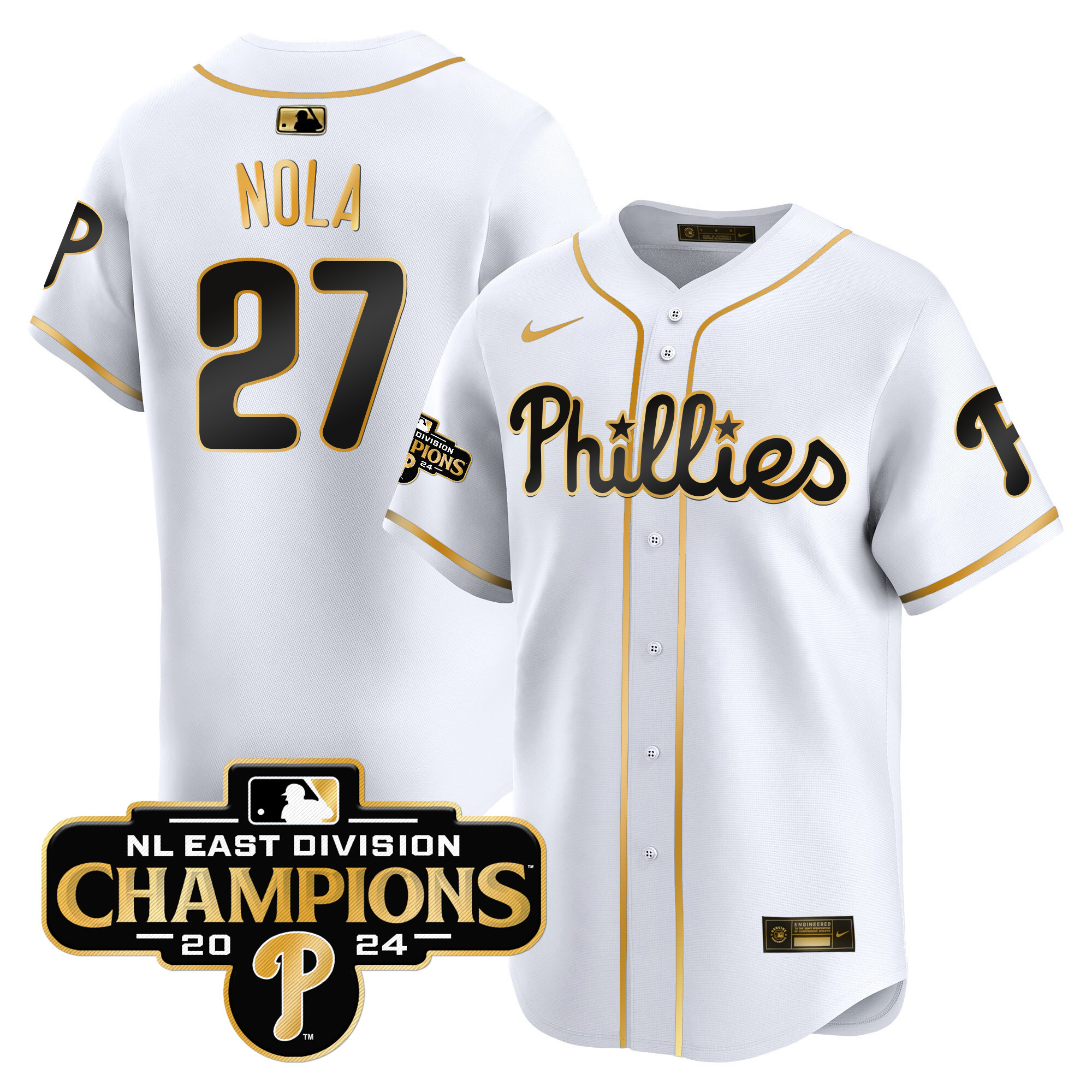 Men's Phillies 2024 NL East Division Champions Gold Vapor Premier Limited Jersey - All Stitched - Image 11