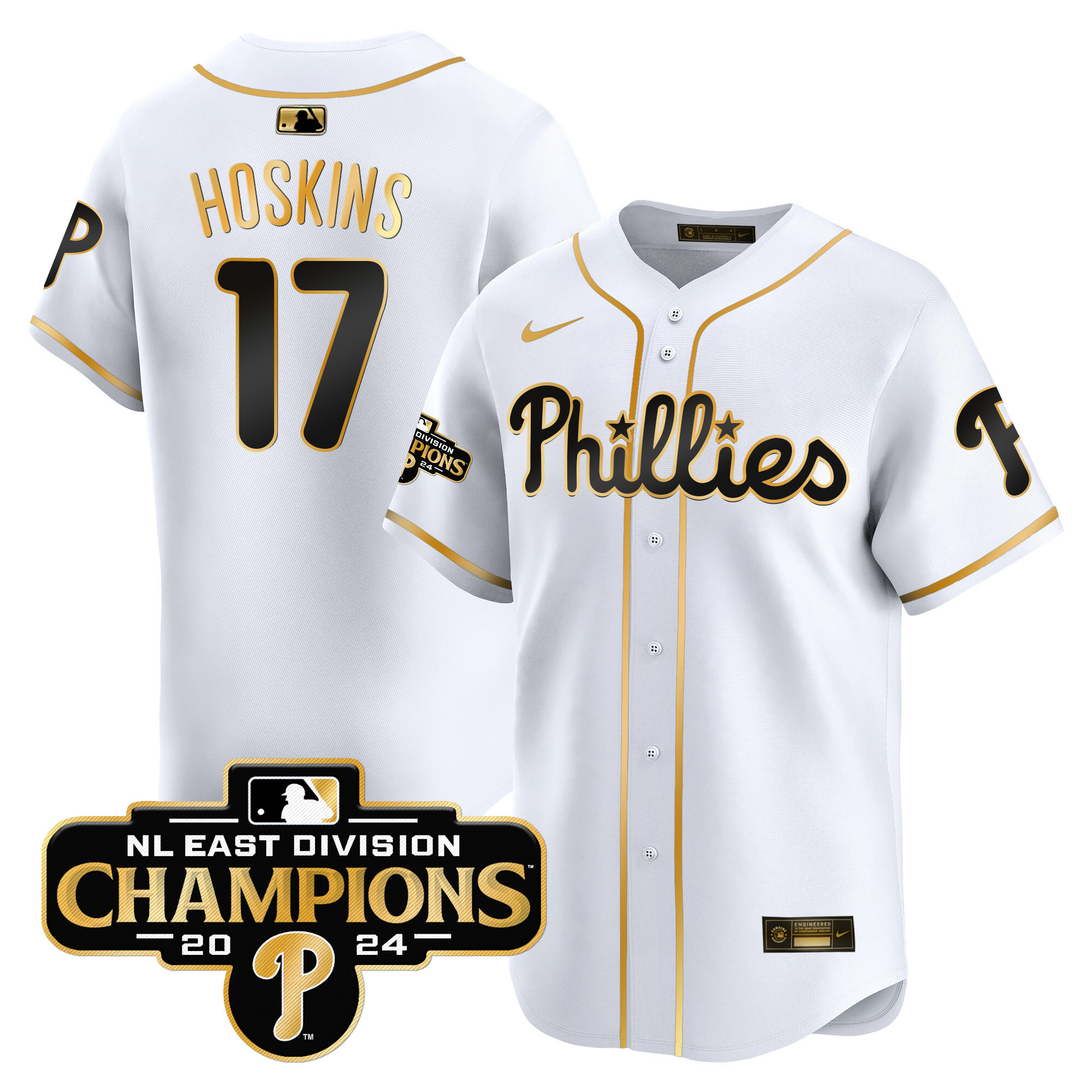 Men's Phillies 2024 NL East Division Champions Gold Vapor Premier Limited Jersey - All Stitched - Image 12