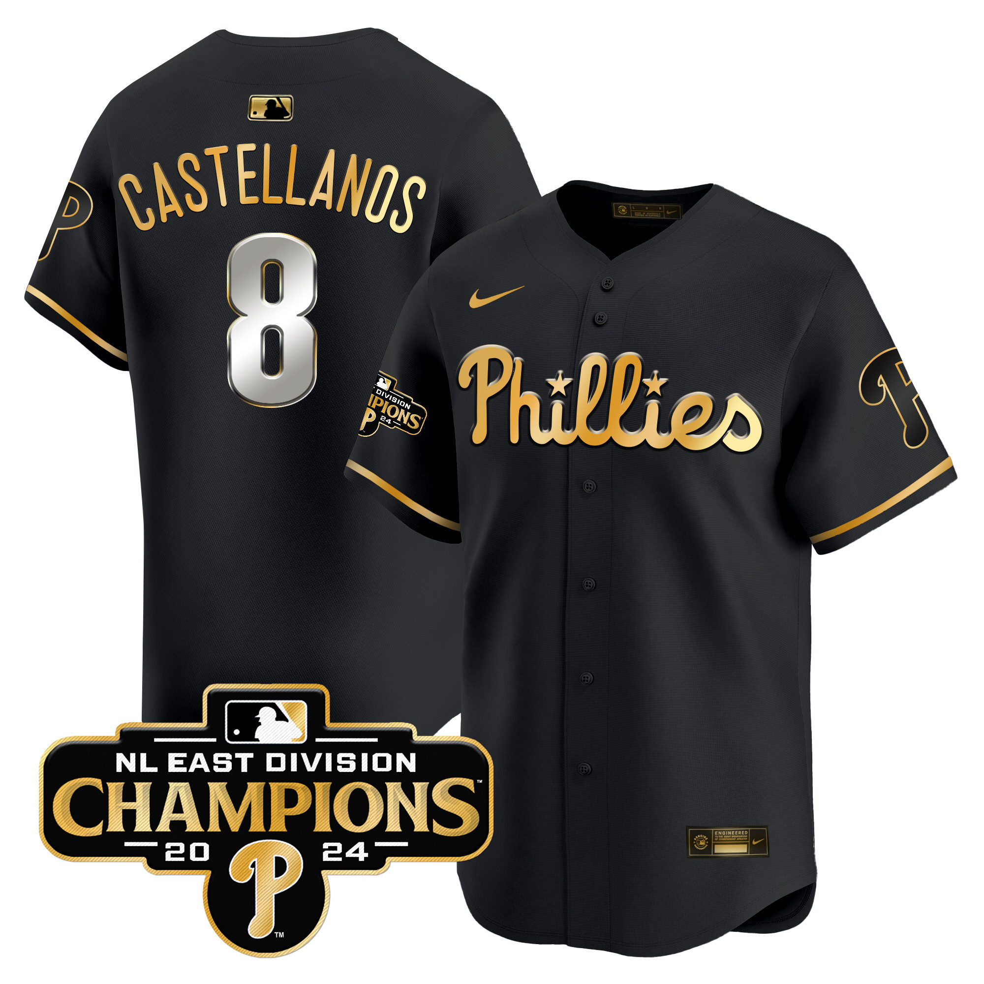 Men's Phillies 2024 NL East Division Champions Gold Vapor Premier Limited Jersey - All Stitched - Image 5