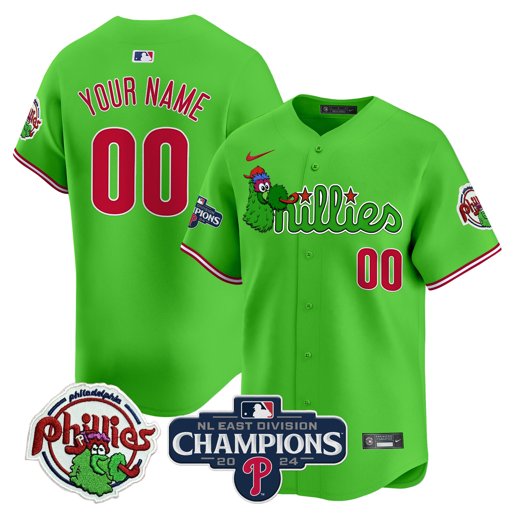 Phillies Phanatic 2024 NL East Division Champions Vapor Premier Limited Custom Jersey V2 - All Stitched - Image 2