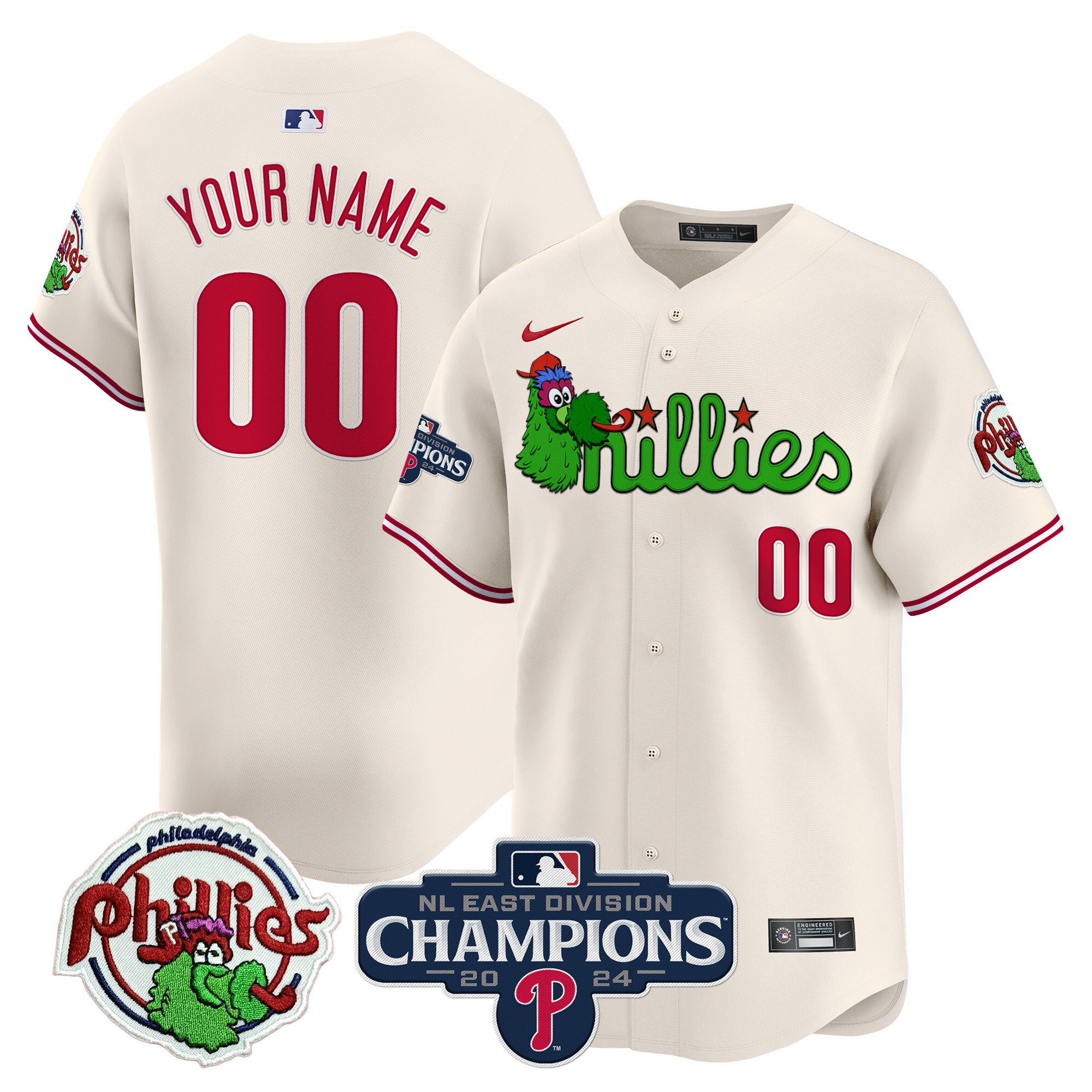 Phillies Phanatic 2024 NL East Division Champions Vapor Premier Limited Custom Jersey V2 - All Stitched - Image 3