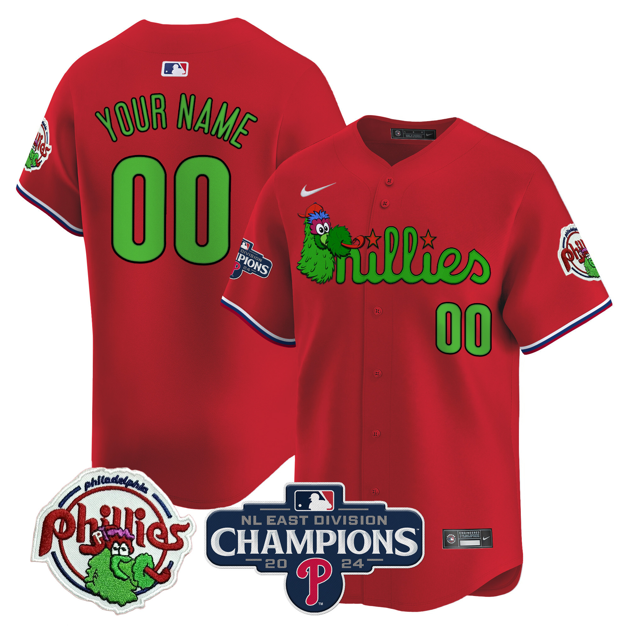 Phillies Phanatic 2024 NL East Division Champions Vapor Premier Limited Custom Jersey V2 - All Stitched - Image 5