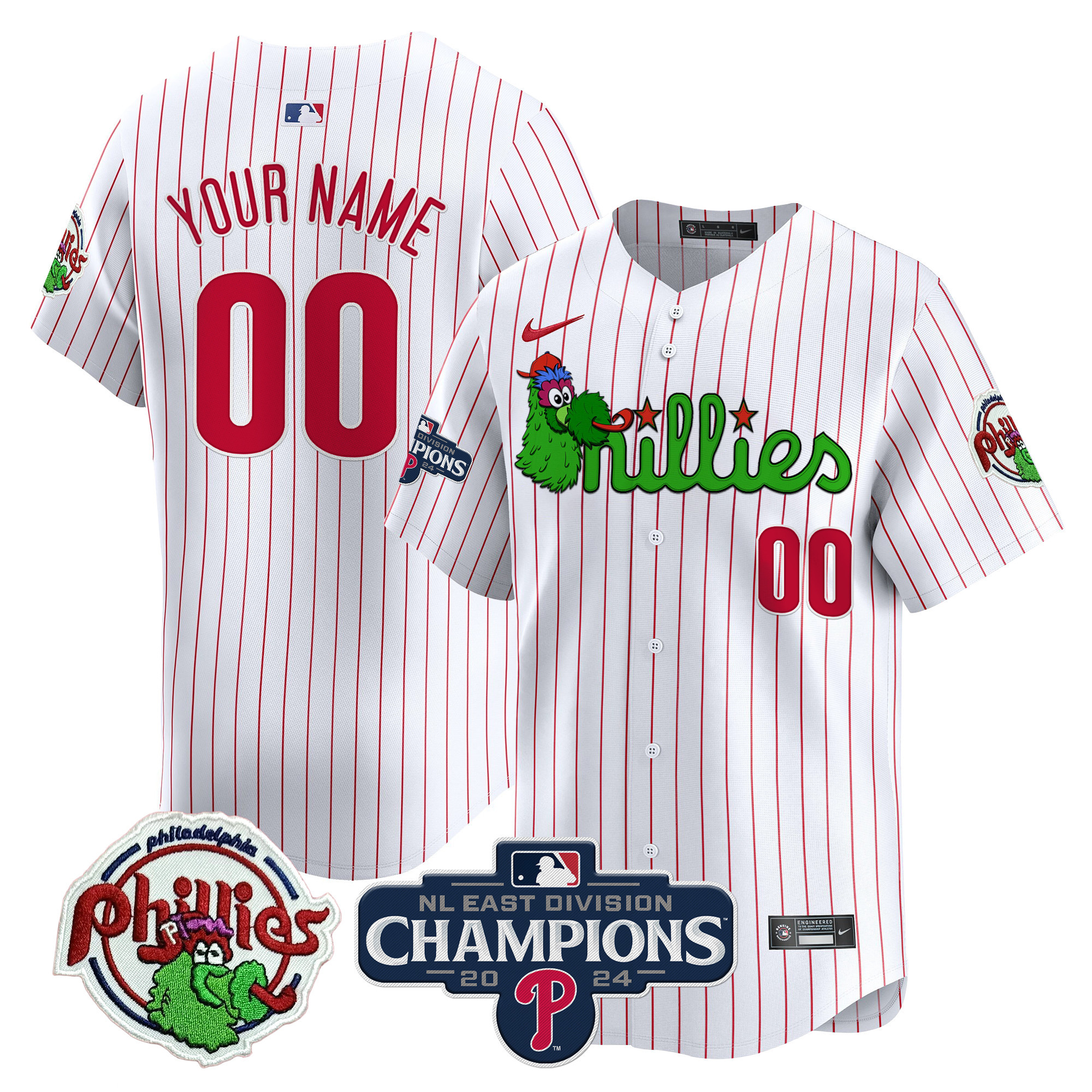 Phillies Phanatic 2024 NL East Division Champions Vapor Premier Limited Custom Jersey V2 - All Stitched - Image 4