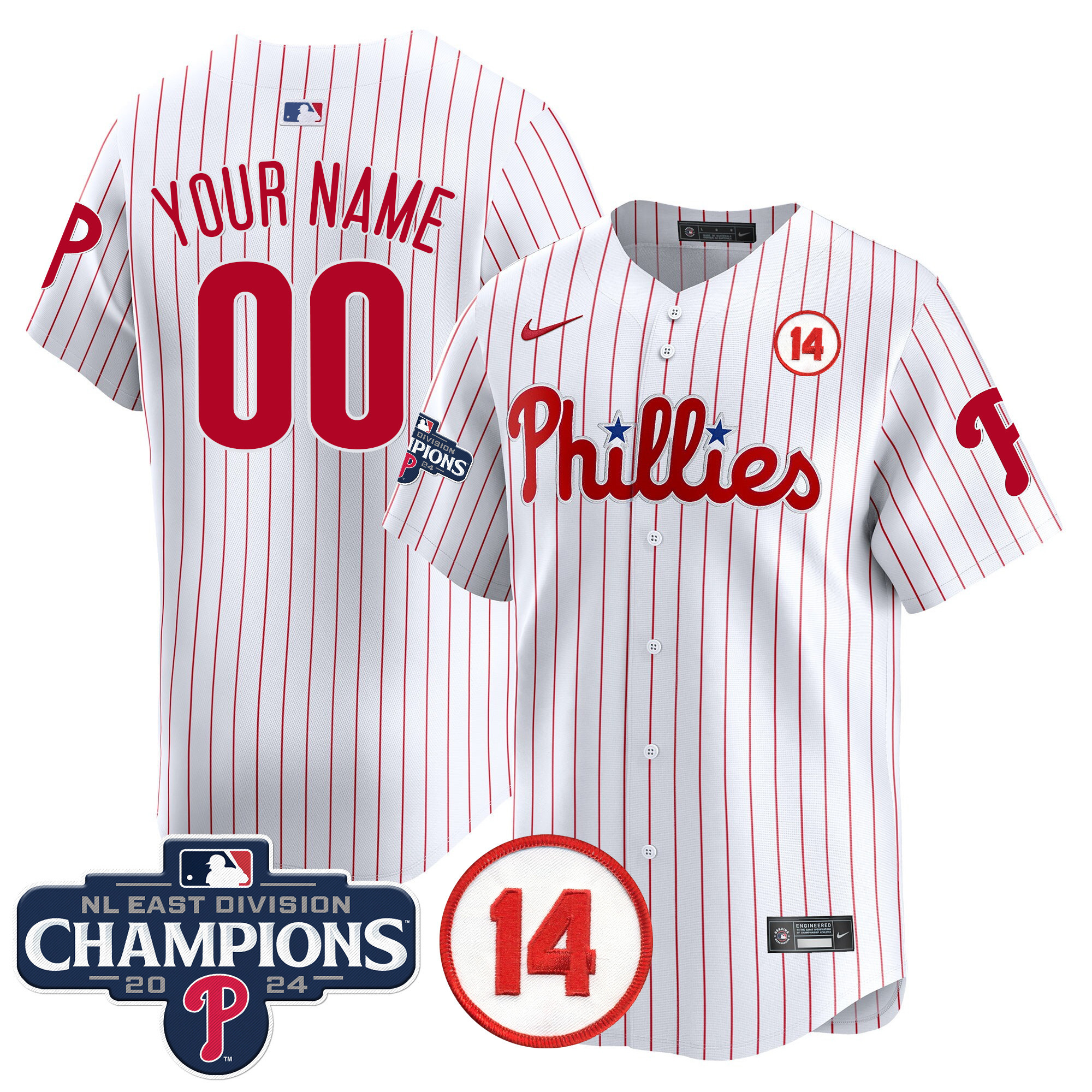 Phillies 2024 NL East Division Champions & Pete Rose Patch Vapor Premier Limited Custom Jersey - All Stitched - Image 4
