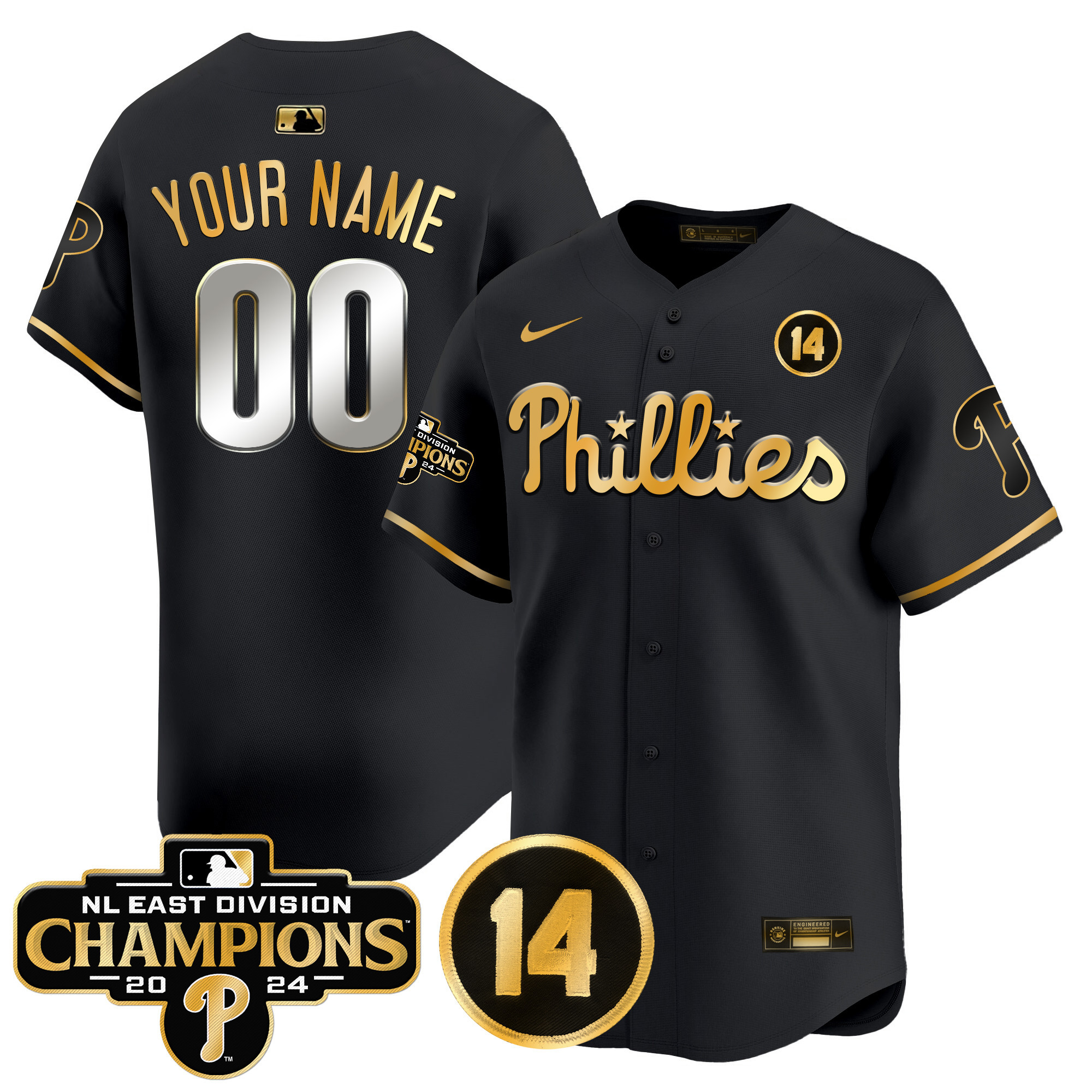 Phillies 2024 NL East Division Champions & Pete Rose Patch Vapor Premier Limited Custom Jersey - All Stitched