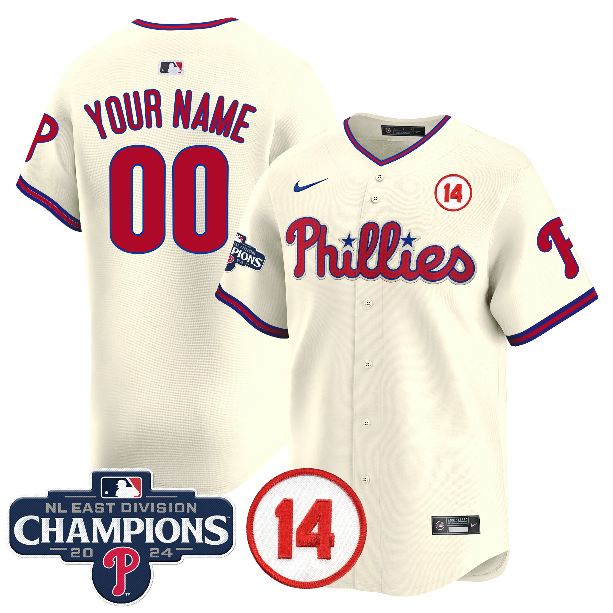 Phillies 2024 NL East Division Champions & Pete Rose Patch Vapor Premier Limited Custom Jersey - All Stitched - Image 5
