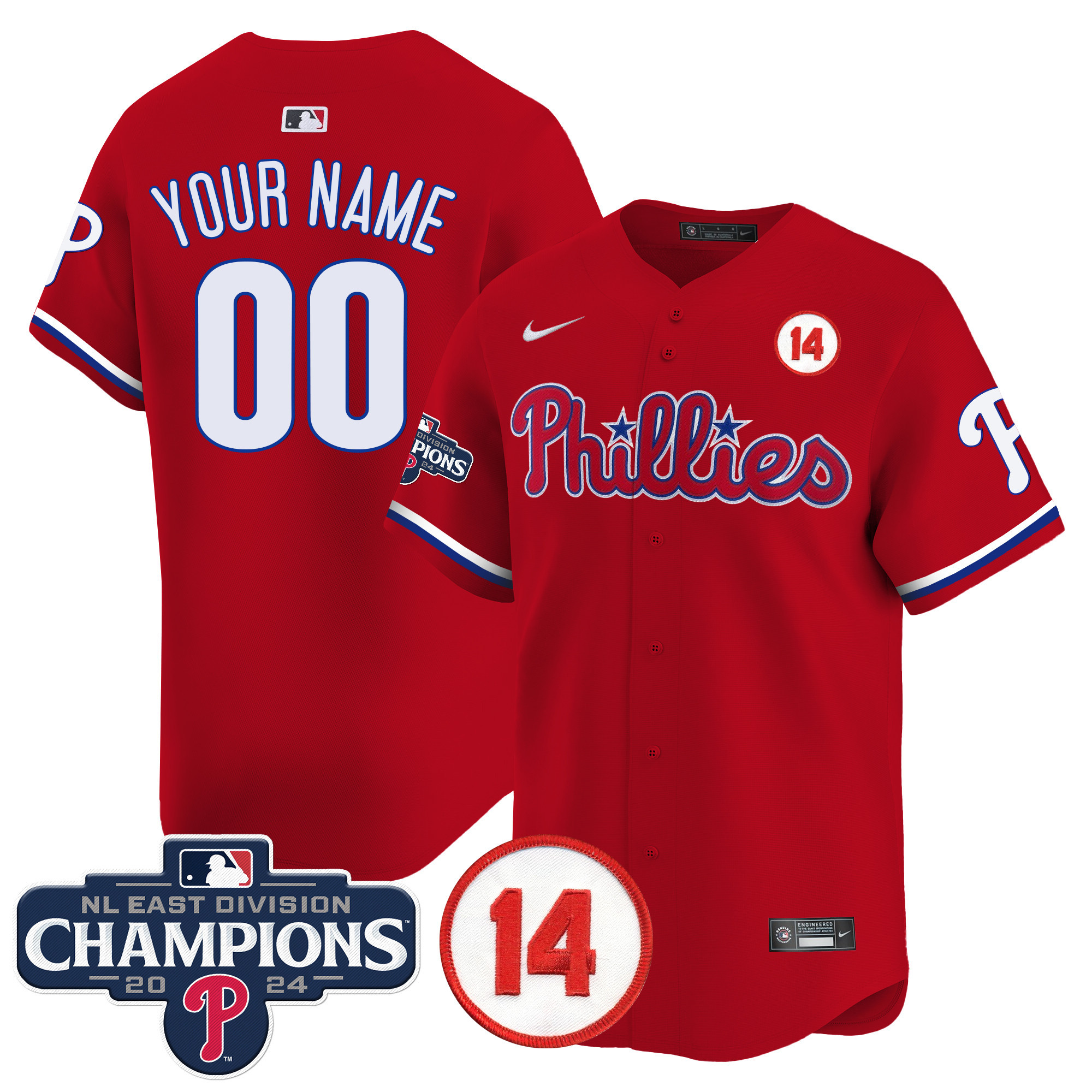 Phillies 2024 NL East Division Champions & Pete Rose Patch Vapor Premier Limited Custom Jersey - All Stitched - Image 3
