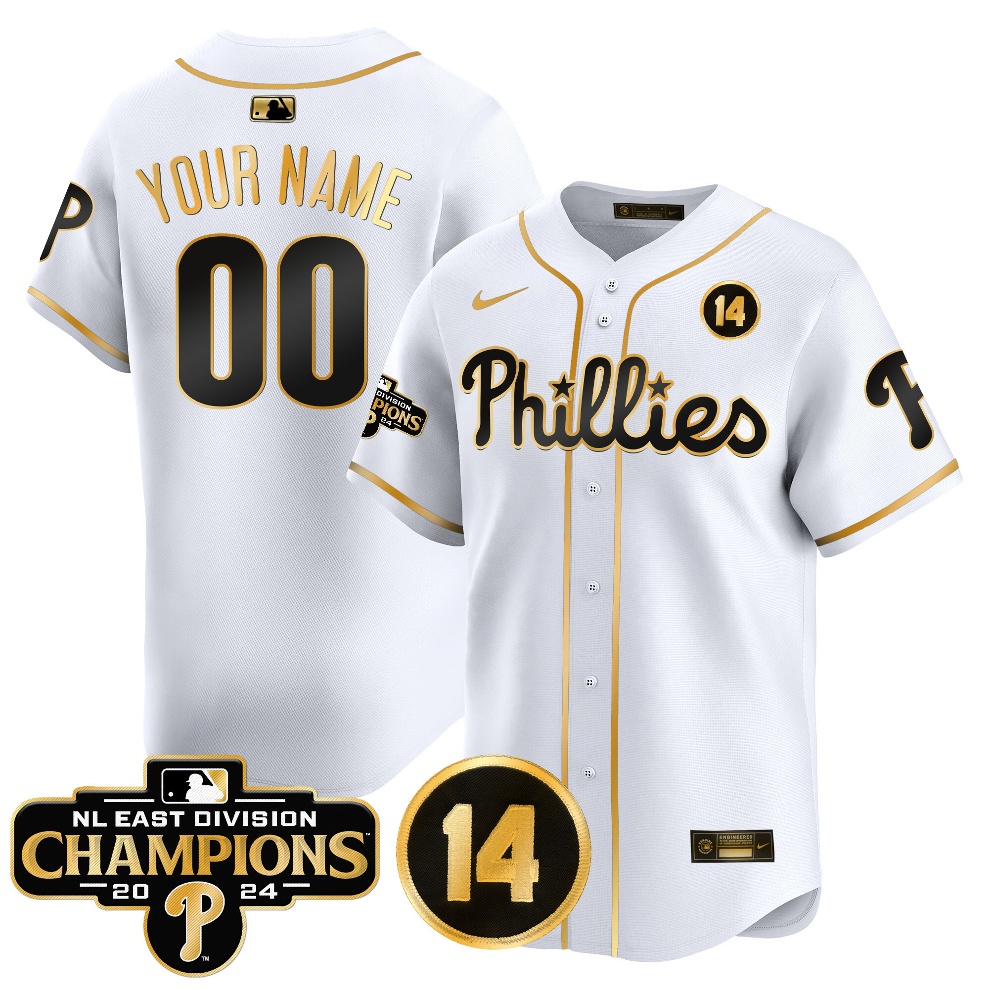 Phillies 2024 NL East Division Champions & Pete Rose Patch Vapor Premier Limited Custom Jersey - All Stitched - Image 2
