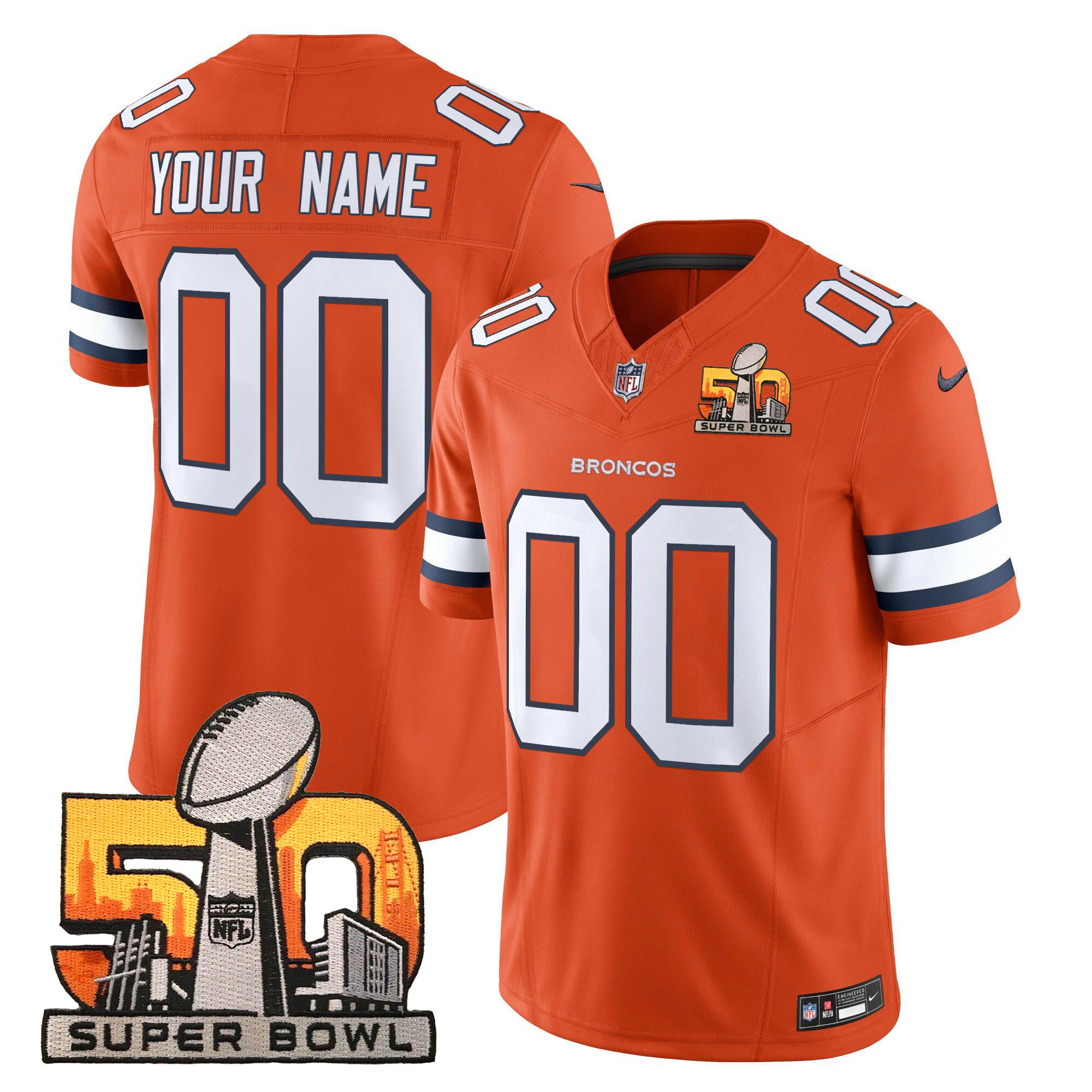 Denver Broncos Super Bowl 50 Patch Vapor Limited Custom Jersey - All Stitched - Image 3