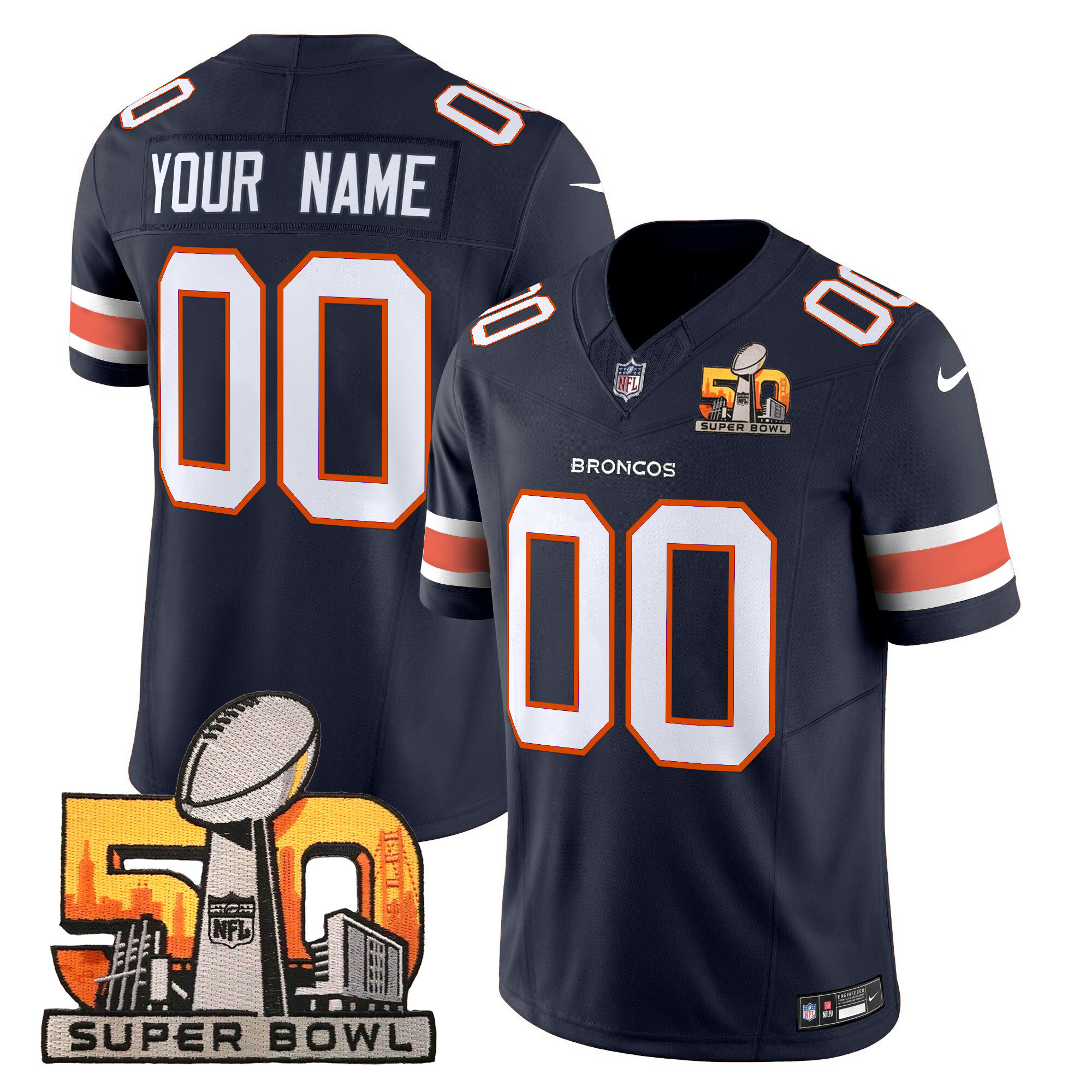 Denver Broncos Super Bowl 50 Patch Vapor Limited Custom Jersey - All Stitched - Image 4