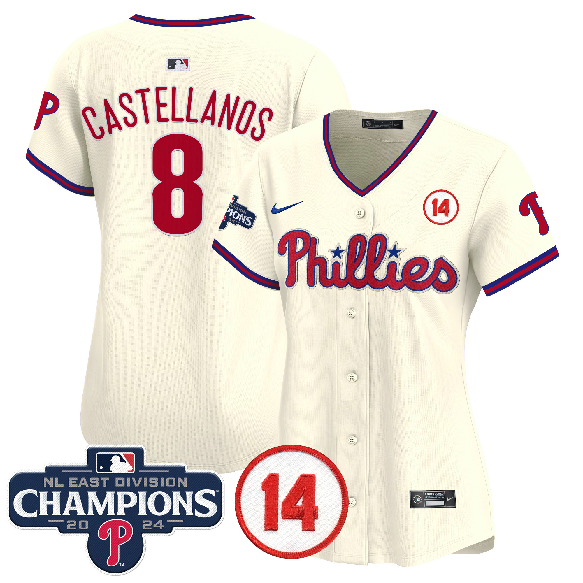 Women's Phillies 2024 NL East Division Champions & Pete Rose Patch Gold Vapor Premier Limited Jersey - All Stitched - Image 46