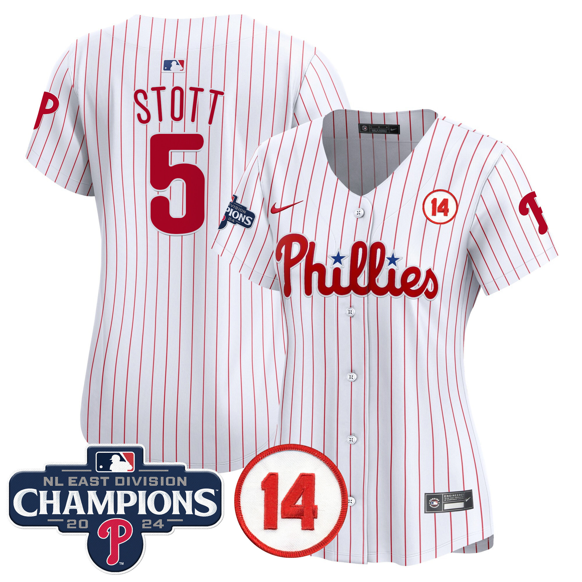Women's Phillies 2024 NL East Division Champions & Pete Rose Patch Gold Vapor Premier Limited Jersey - All Stitched - Image 37