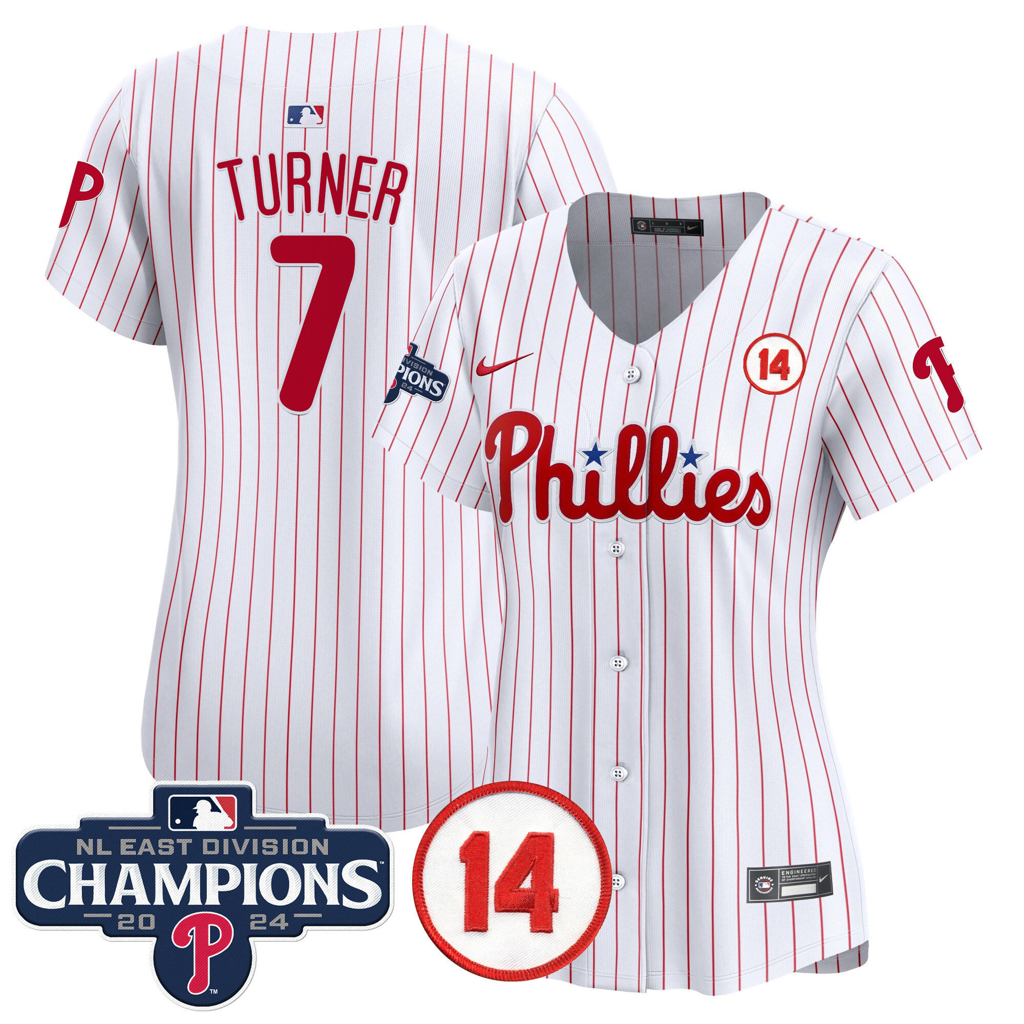 Women's Phillies 2024 NL East Division Champions & Pete Rose Patch Gold Vapor Premier Limited Jersey - All Stitched - Image 35