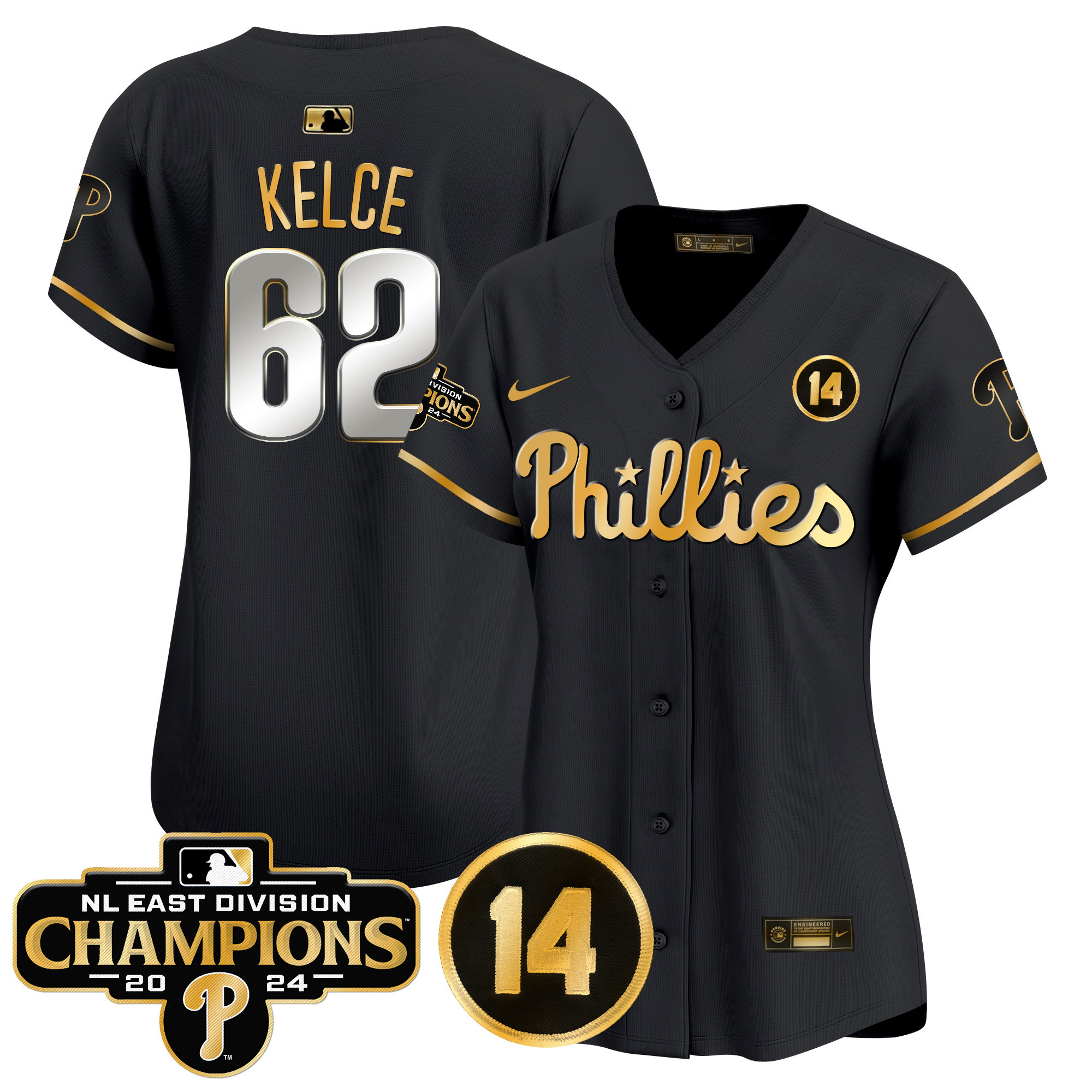 Women's Phillies 2024 NL East Division Champions & Pete Rose Patch Gold Vapor Premier Limited Jersey - All Stitched - Image 9
