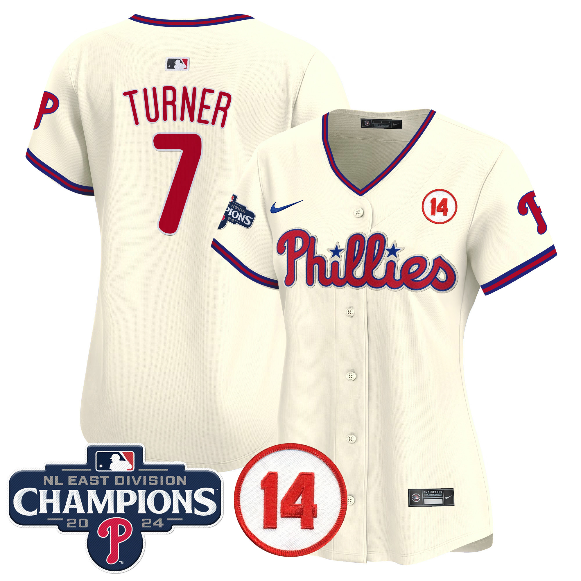 Women's Phillies 2024 NL East Division Champions & Pete Rose Patch Gold Vapor Premier Limited Jersey - All Stitched - Image 45