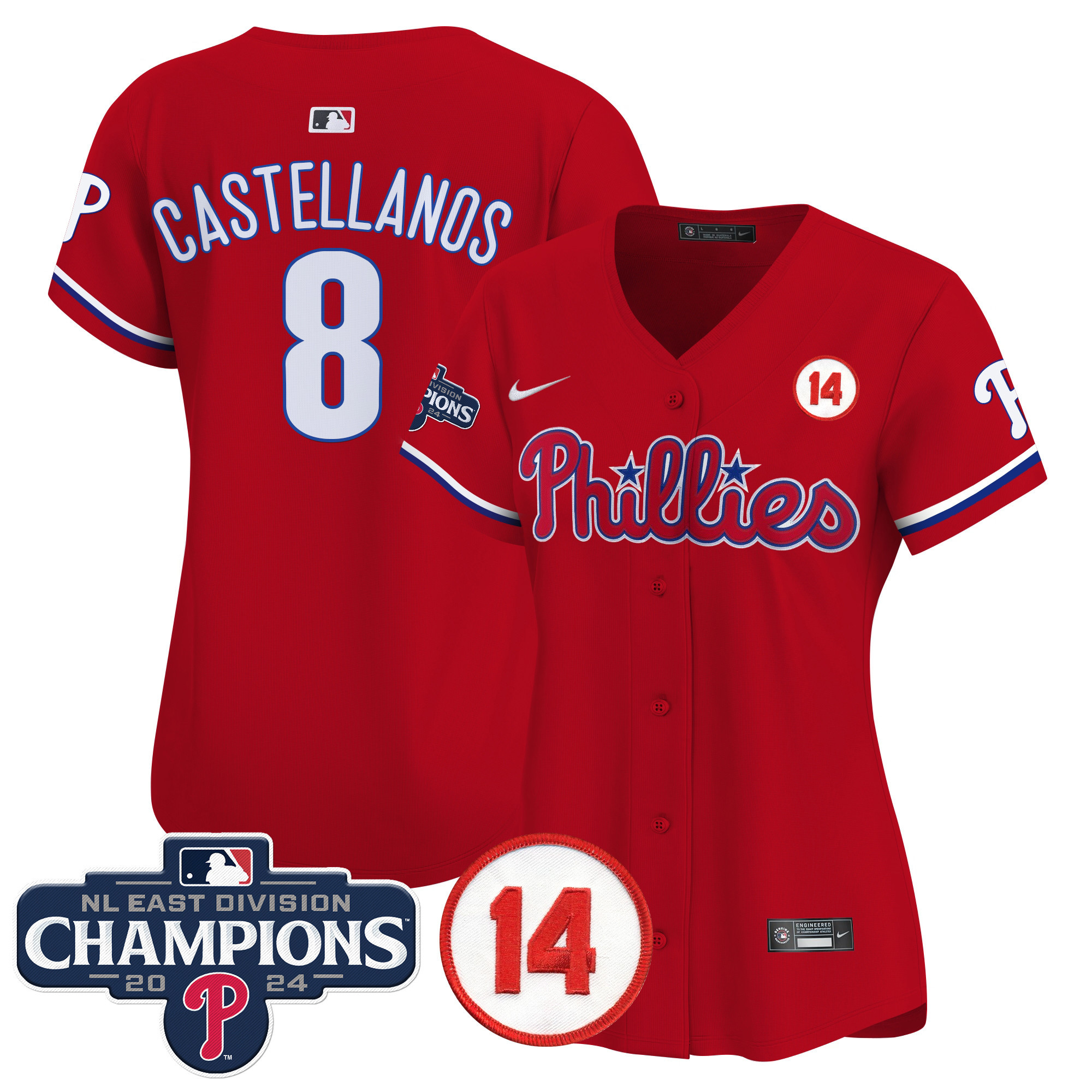 Women's Phillies 2024 NL East Division Champions & Pete Rose Patch Gold Vapor Premier Limited Jersey - All Stitched - Image 26