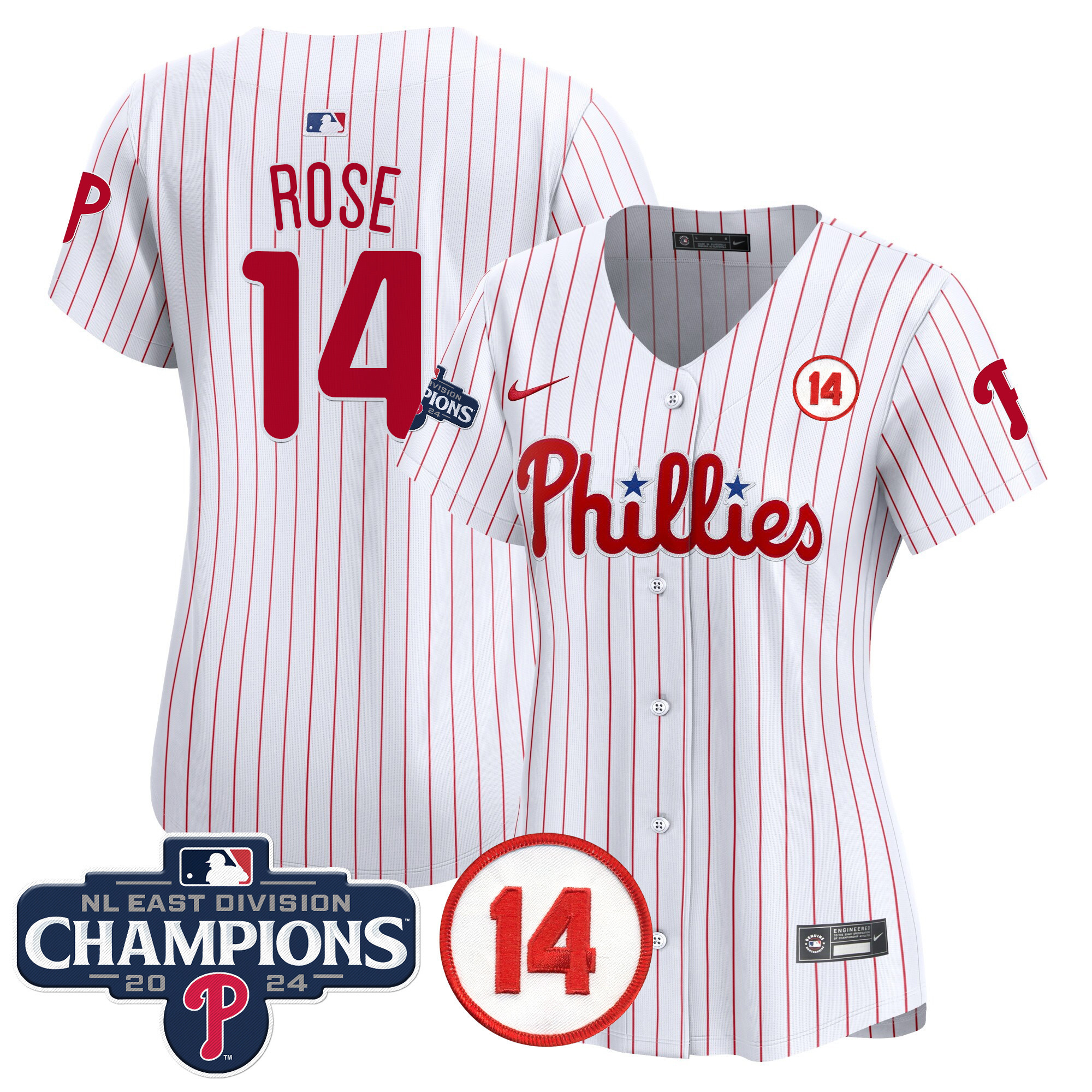 Women's Phillies 2024 NL East Division Champions & Pete Rose Patch Gold Vapor Premier Limited Jersey - All Stitched - Image 32