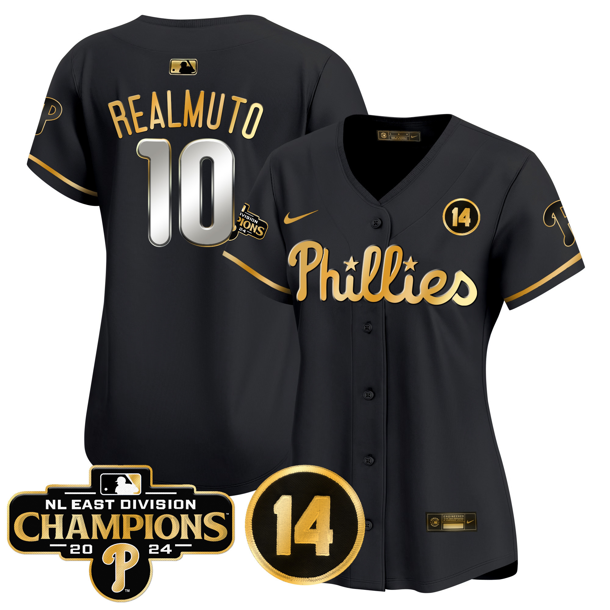 Women's Phillies 2024 NL East Division Champions & Pete Rose Patch Gold Vapor Premier Limited Jersey - All Stitched - Image 8