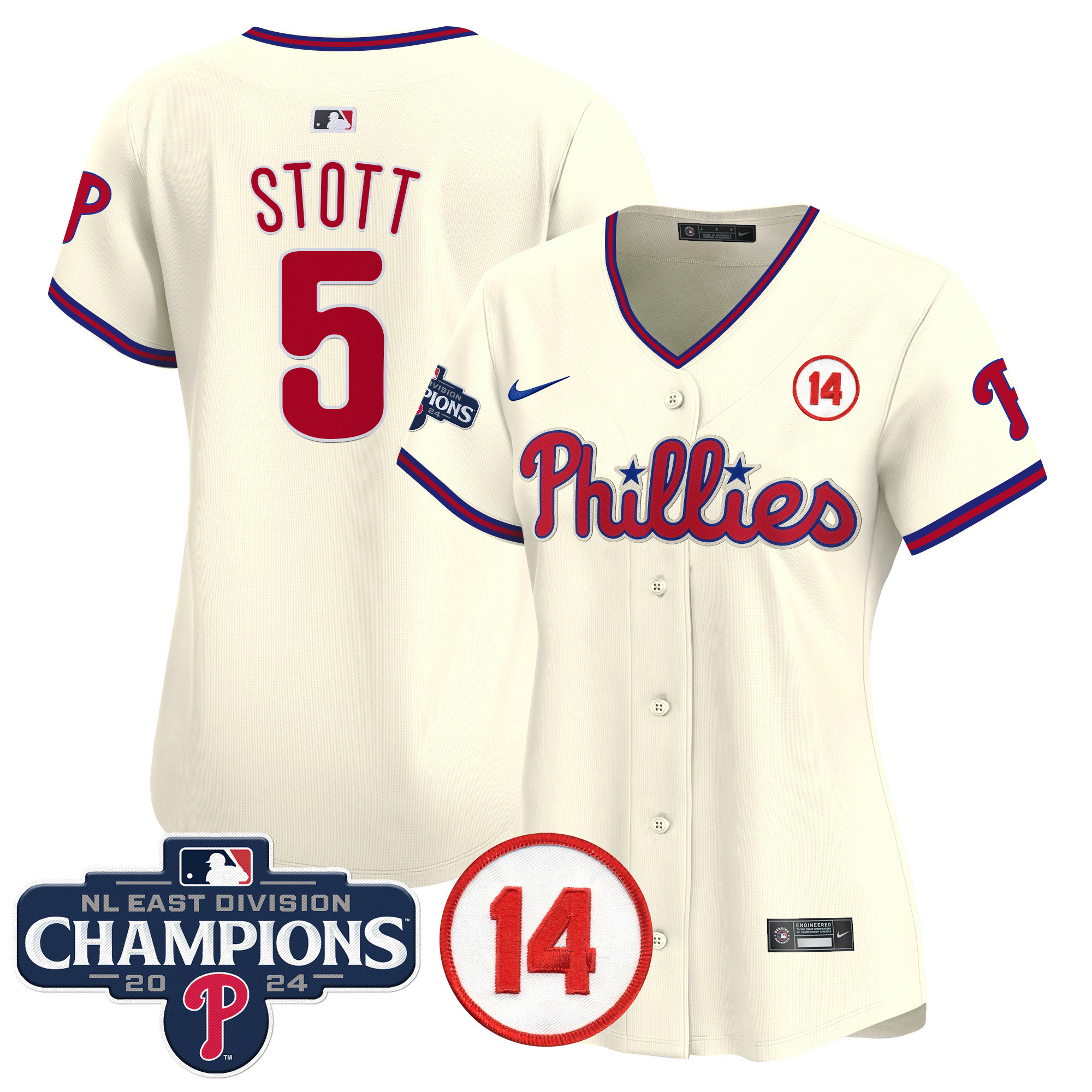 Women's Phillies 2024 NL East Division Champions & Pete Rose Patch Gold Vapor Premier Limited Jersey - All Stitched - Image 47