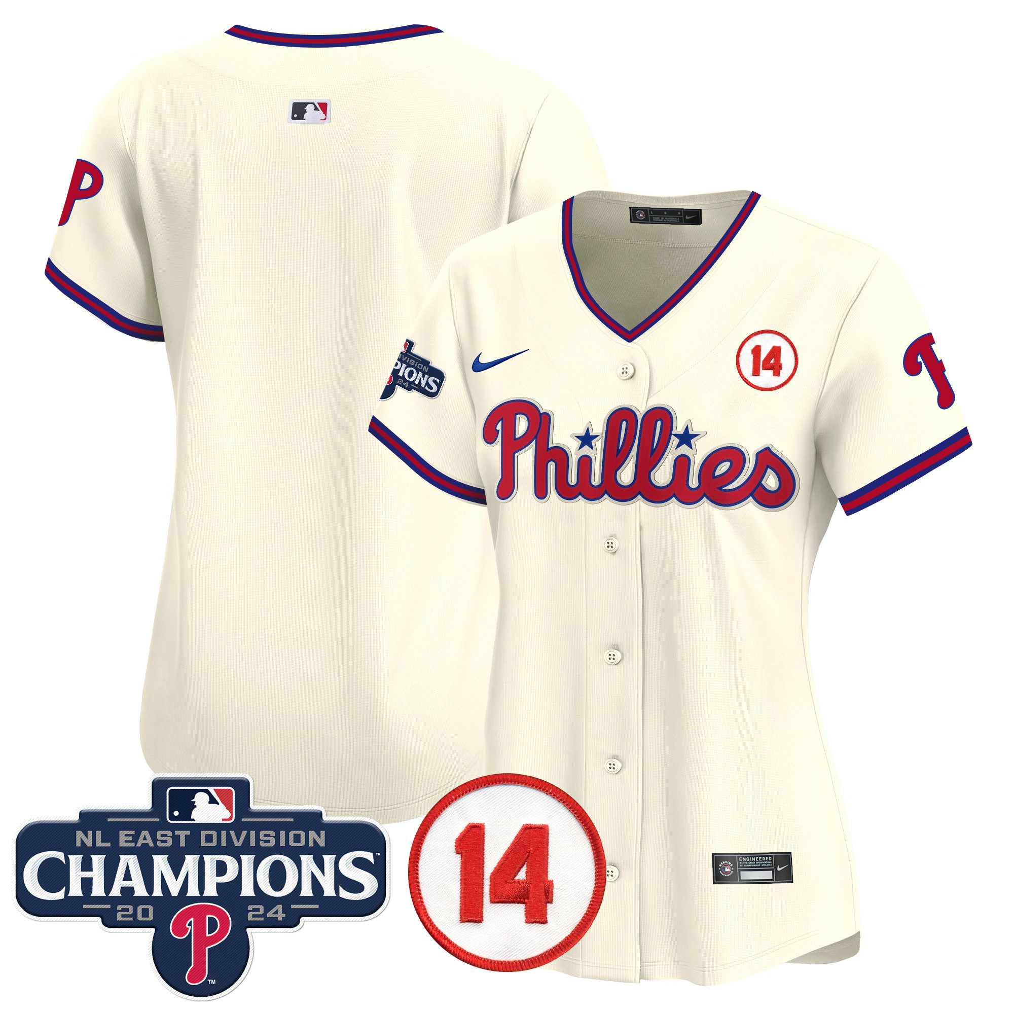 Women's Phillies 2024 NL East Division Champions & Pete Rose Patch Gold Vapor Premier Limited Jersey - All Stitched - Image 50