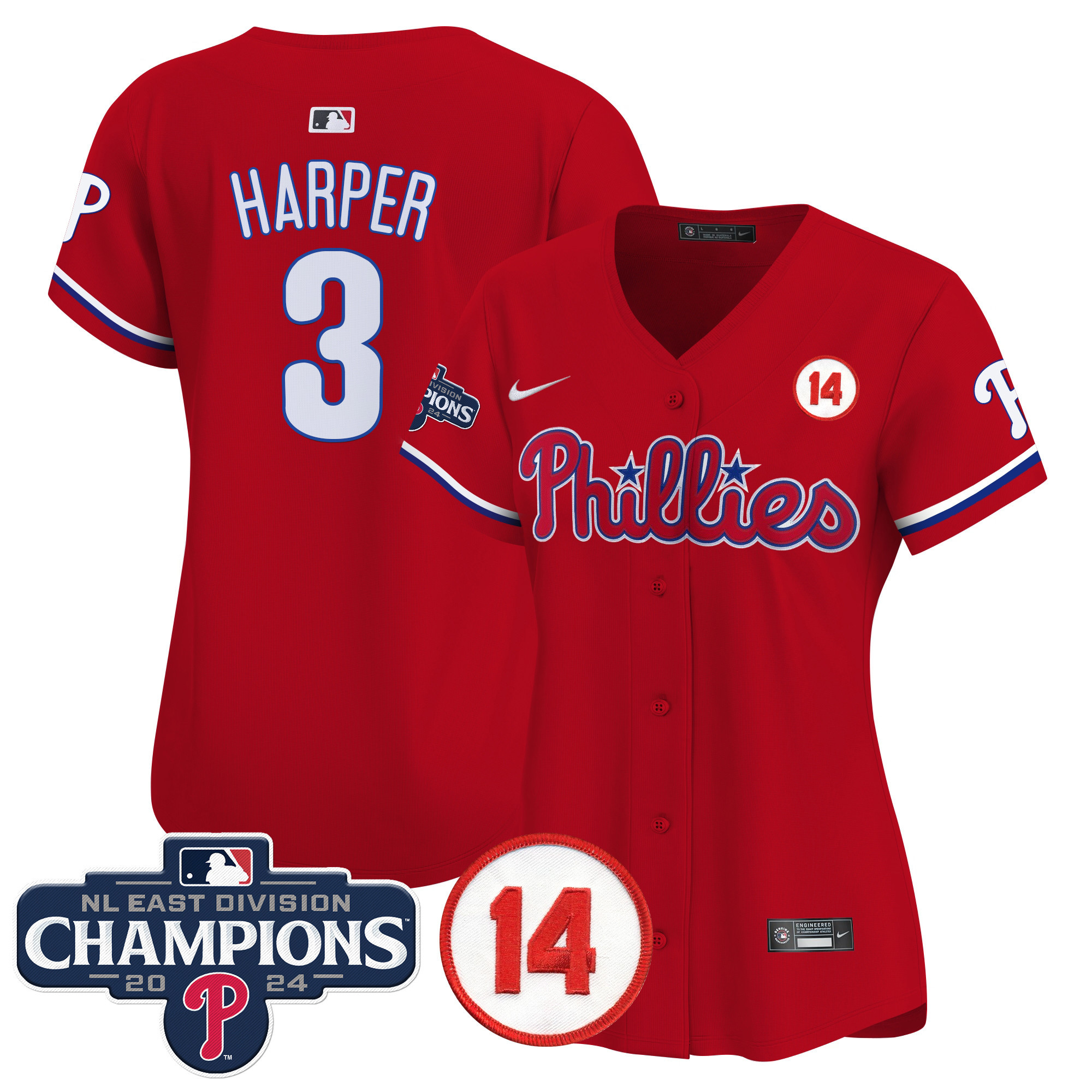 Women's Phillies 2024 NL East Division Champions & Pete Rose Patch Gold Vapor Premier Limited Jersey - All Stitched - Image 21