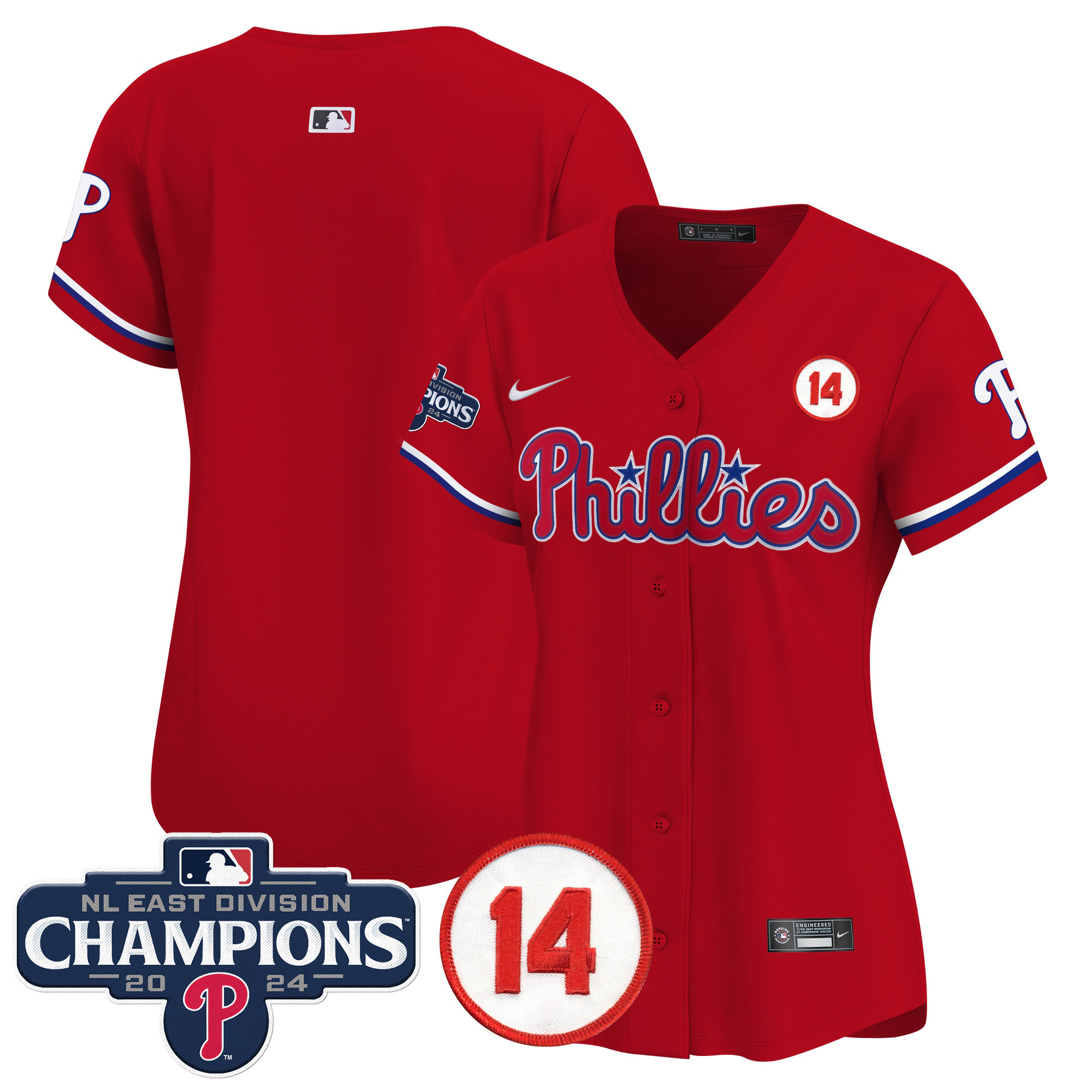 Women's Phillies 2024 NL East Division Champions & Pete Rose Patch Gold Vapor Premier Limited Jersey - All Stitched - Image 30
