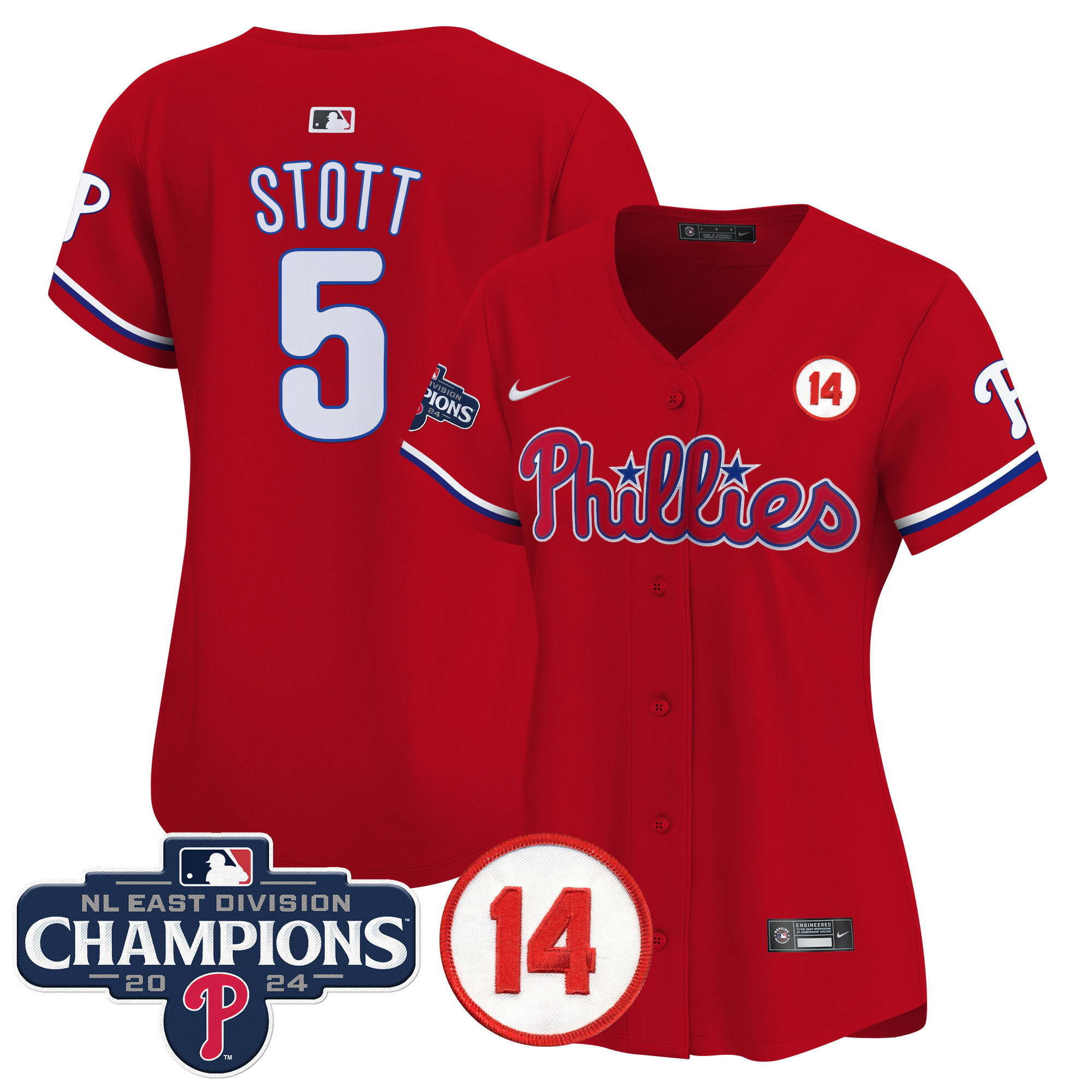 Women's Phillies 2024 NL East Division Champions & Pete Rose Patch Gold Vapor Premier Limited Jersey - All Stitched - Image 27