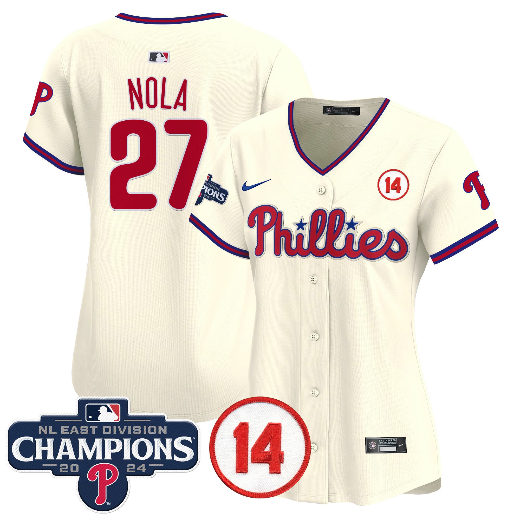 Women's Phillies 2024 NL East Division Champions & Pete Rose Patch Gold Vapor Premier Limited Jersey - All Stitched - Image 43