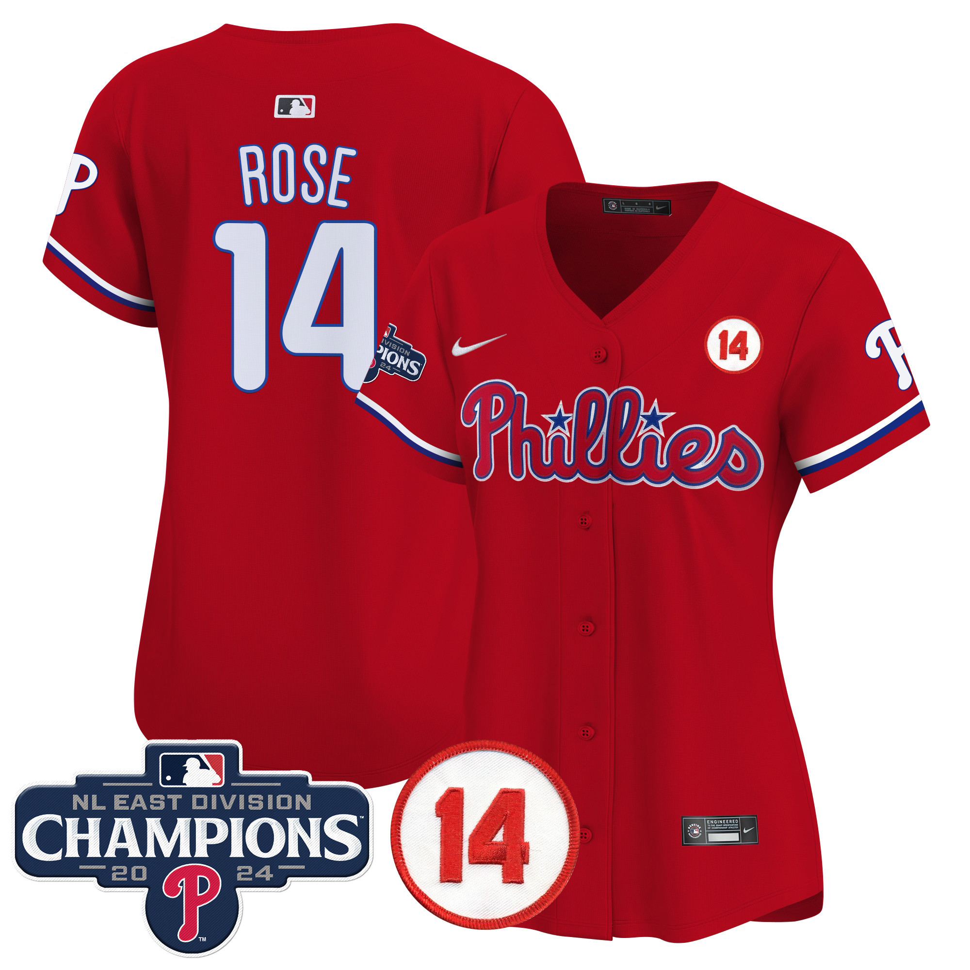 Women's Phillies 2024 NL East Division Champions & Pete Rose Patch Gold Vapor Premier Limited Jersey - All Stitched - Image 22