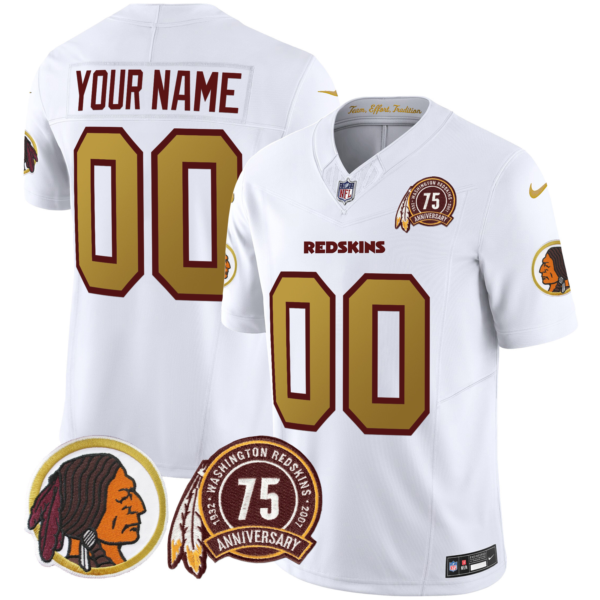 Washington Redskins 75th Patch Throwback Vapor Limited Custom Jersey V2 - All Stitched - Image 5