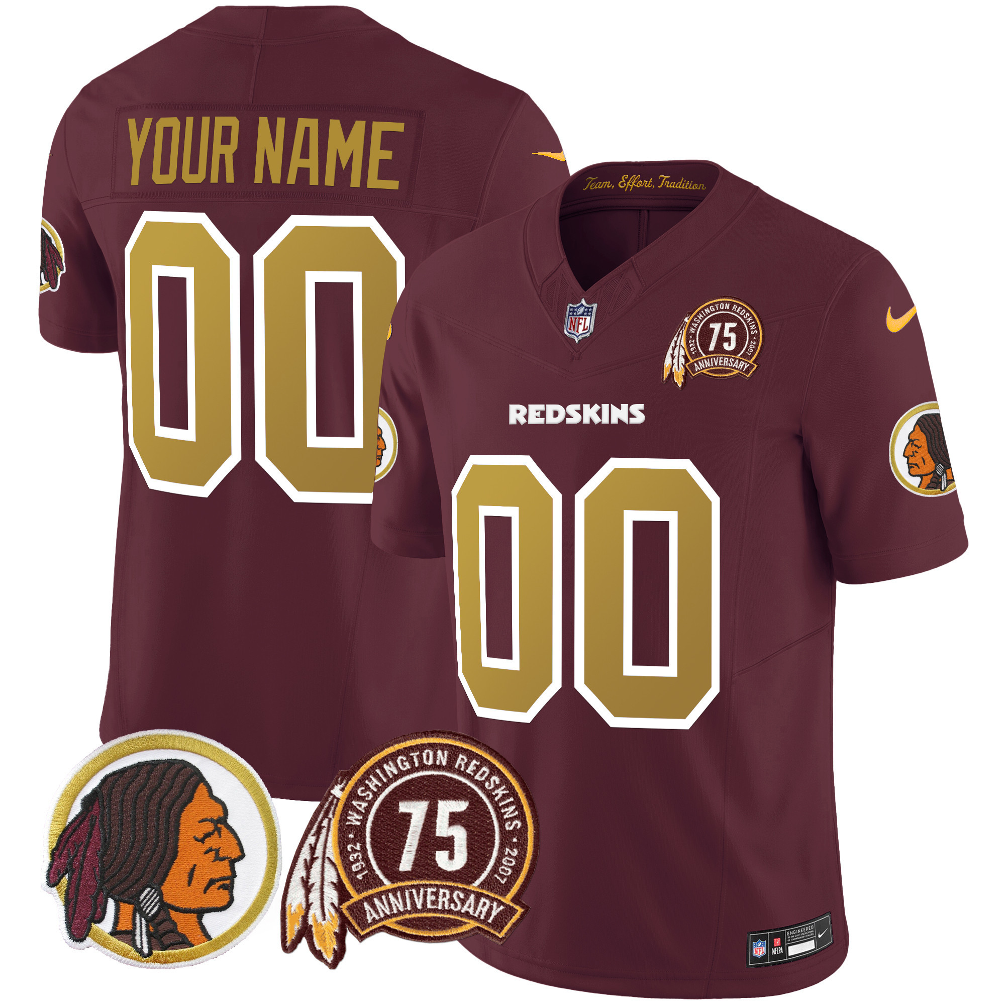 Washington Redskins 75th Patch Throwback Vapor Limited Custom Jersey V2 - All Stitched - Image 4