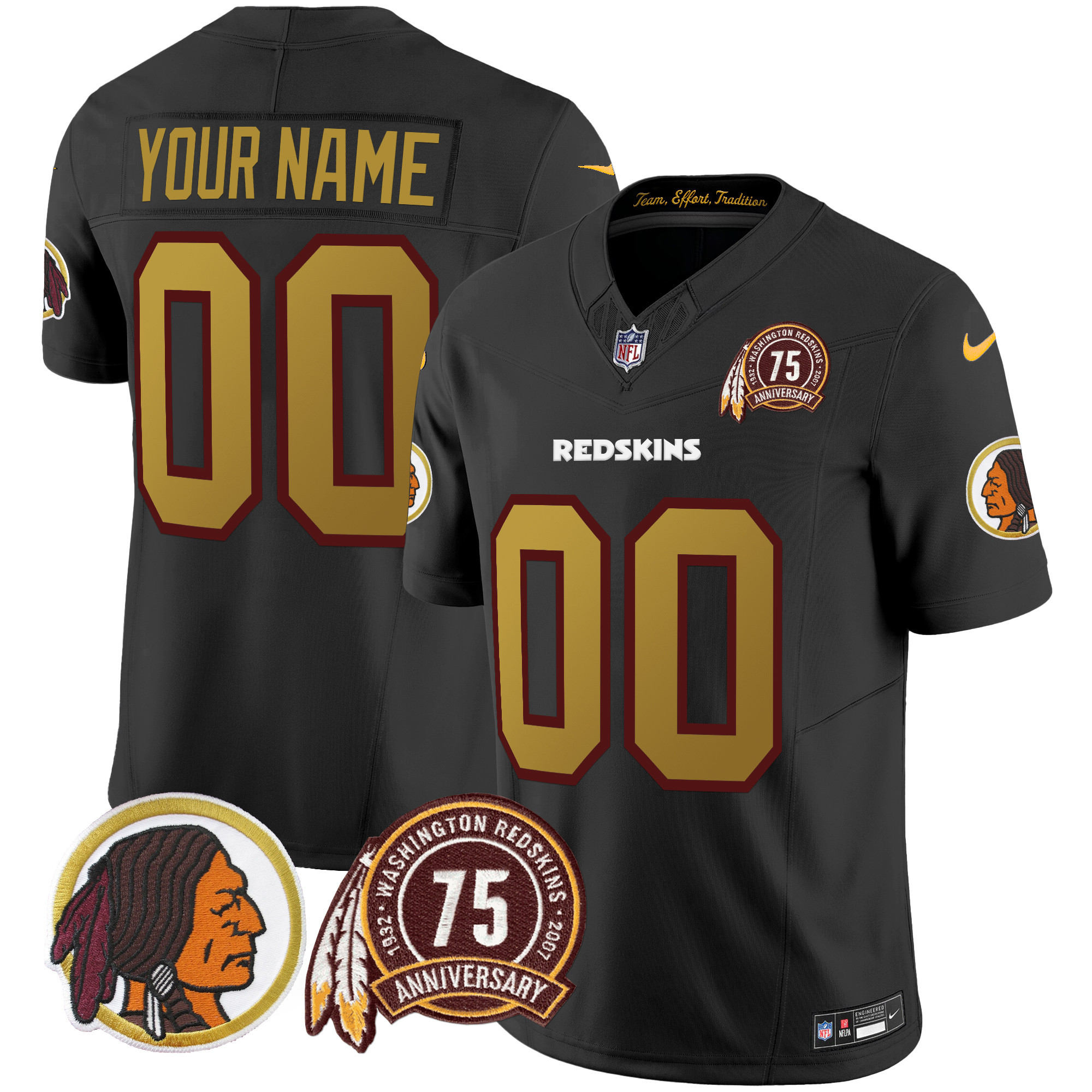 Washington Redskins 75th Patch Throwback Vapor Limited Custom Jersey V2 - All Stitched - Image 3