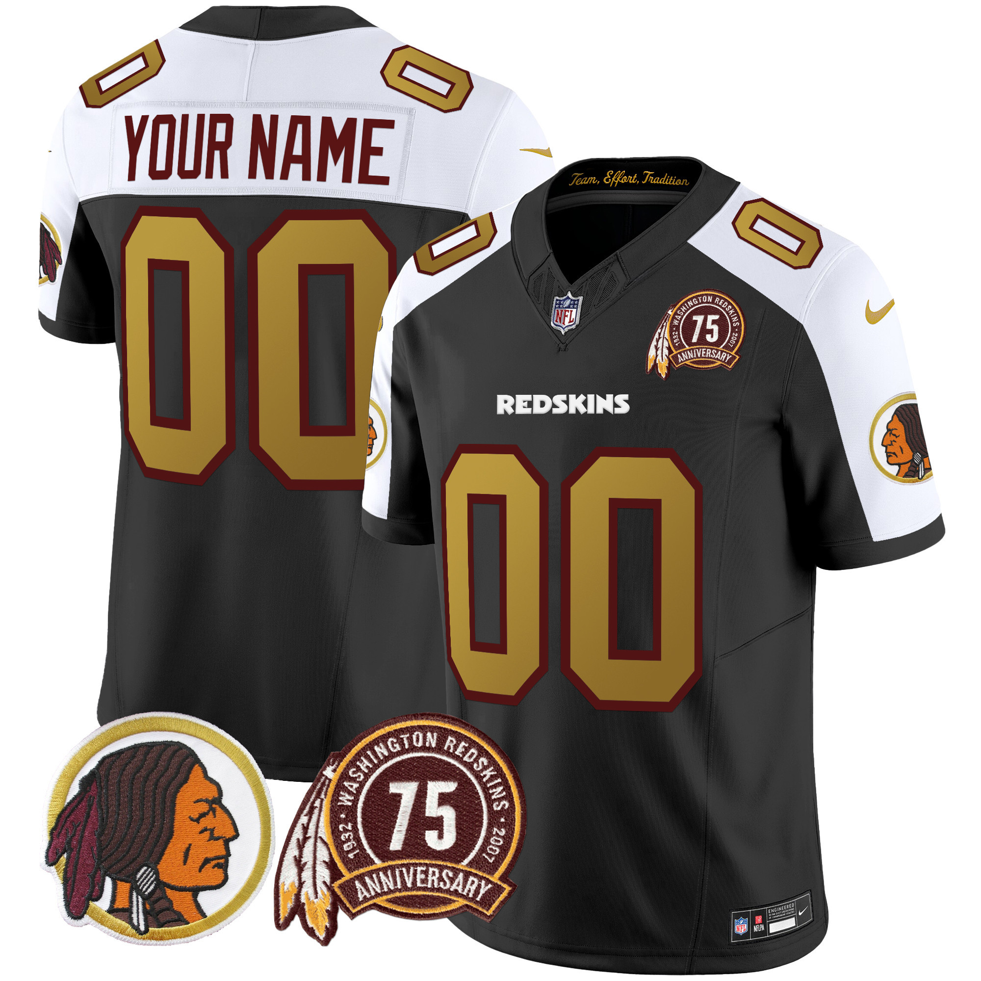 Washington Redskins 75th Patch Throwback Vapor Limited Custom Jersey V2 - All Stitched - Image 2